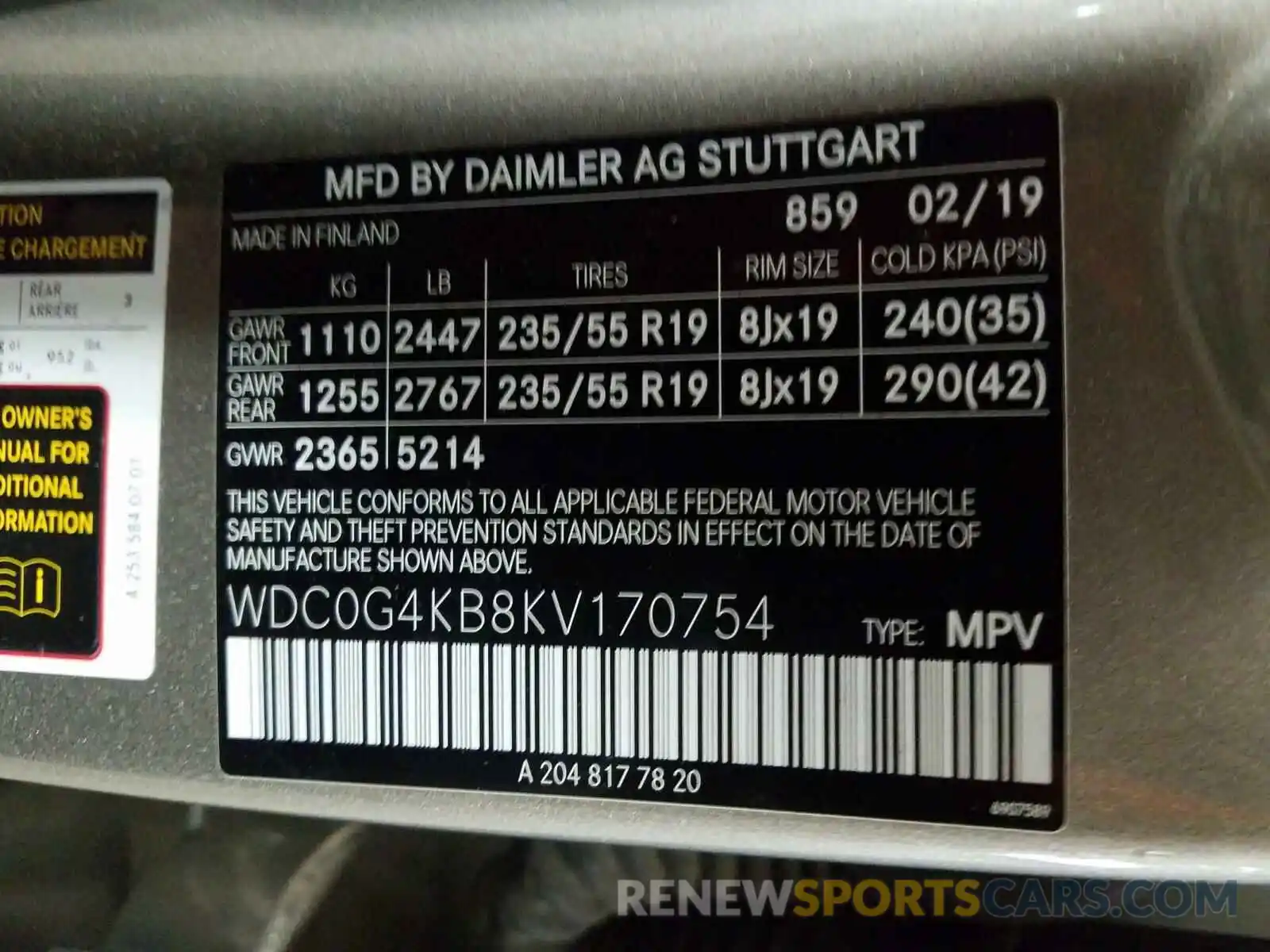 10 Photograph of a damaged car WDC0G4KB8KV170754 MERCEDES-BENZ G CLASS 2019