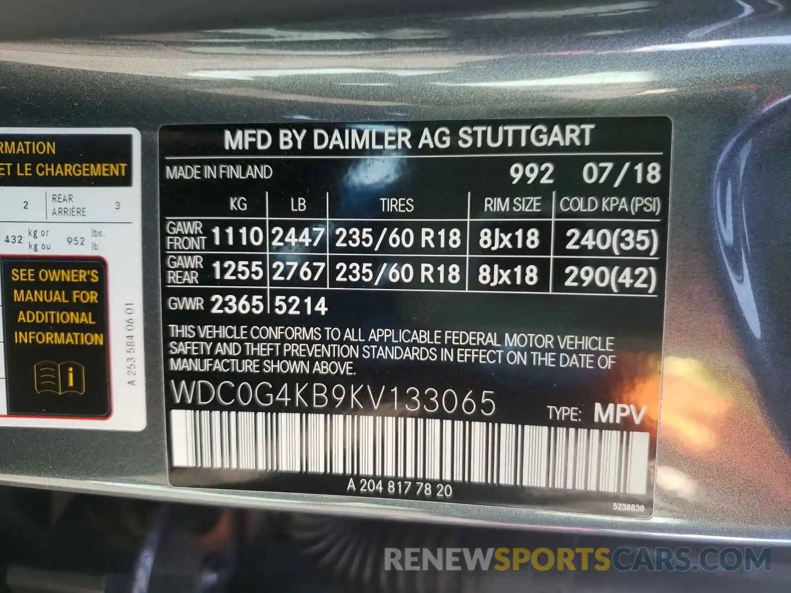 10 Photograph of a damaged car WDC0G4KB9KV133065 MERCEDES-BENZ G CLASS 2019