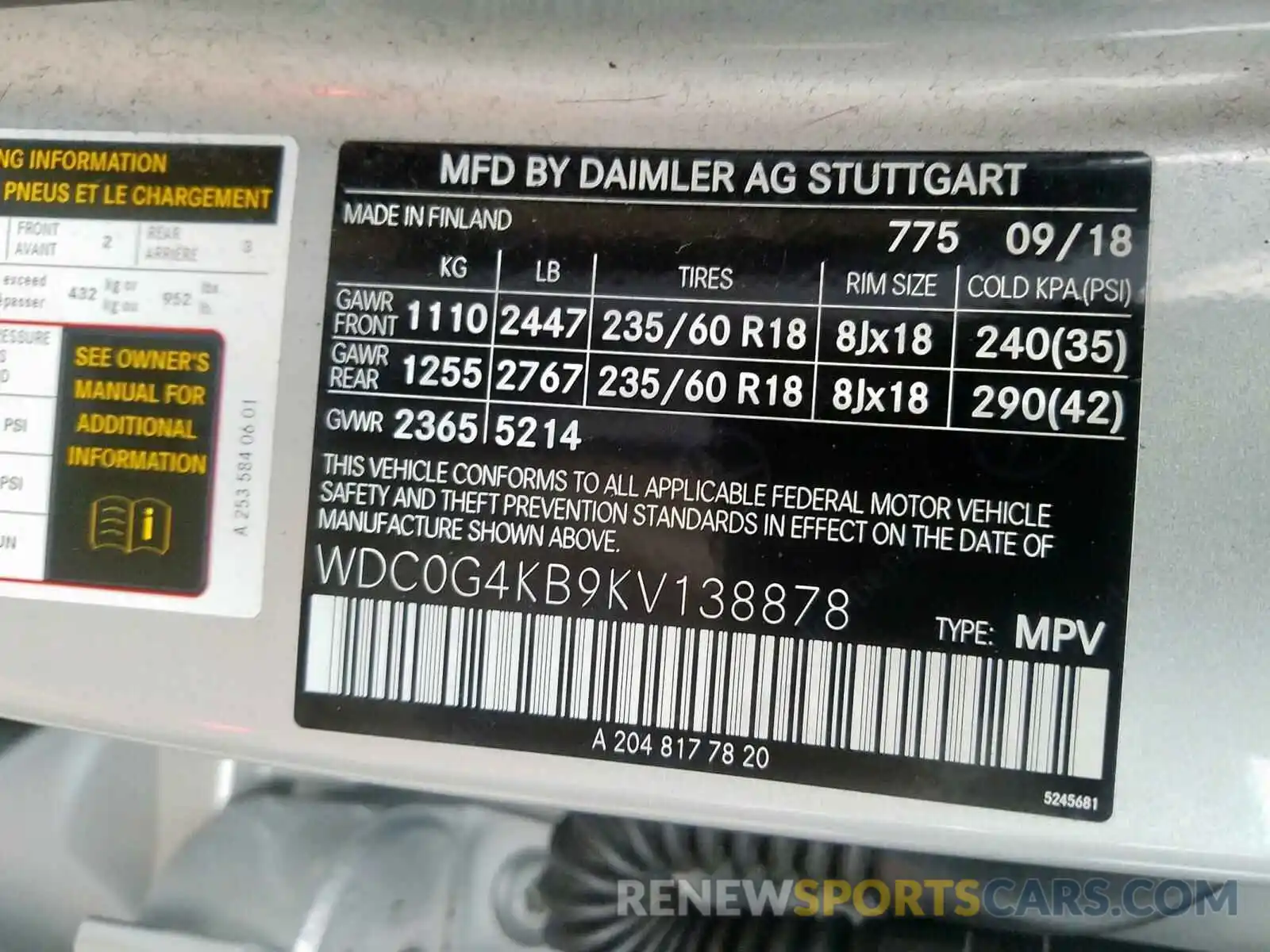 10 Photograph of a damaged car WDC0G4KB9KV138878 MERCEDES-BENZ G CLASS 2019