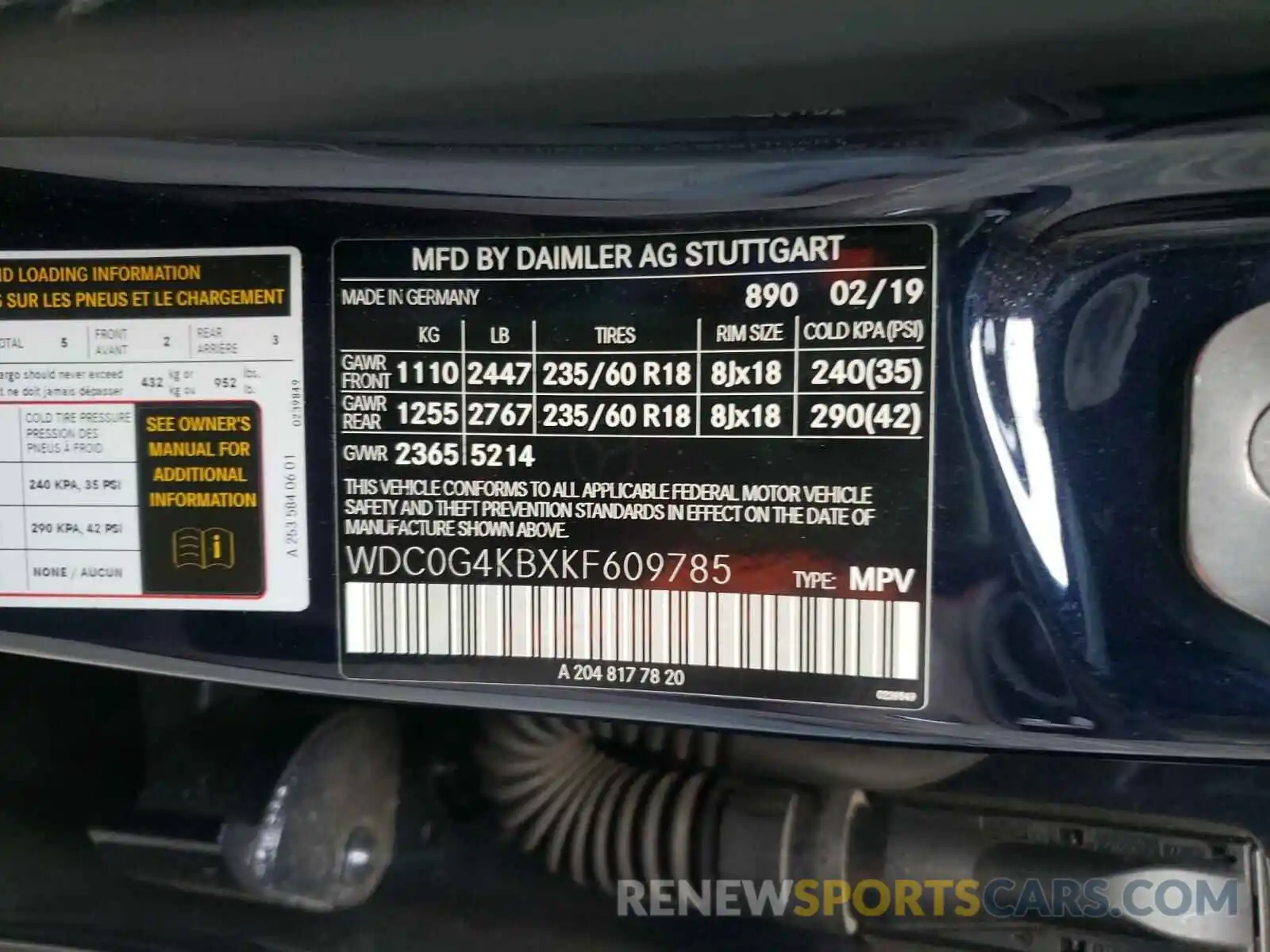 10 Photograph of a damaged car WDC0G4KBXKF609785 MERCEDES-BENZ G CLASS 2019