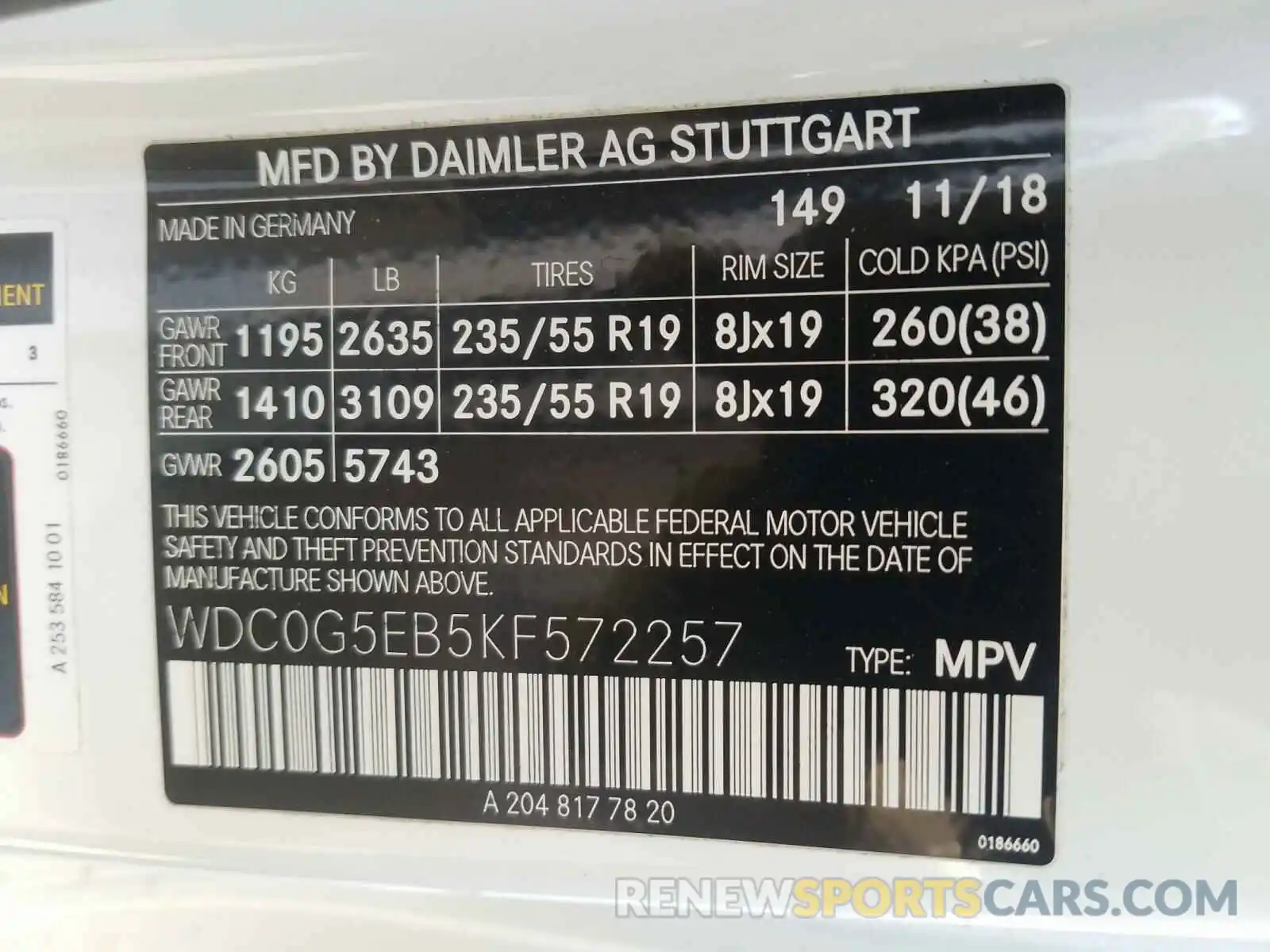 10 Photograph of a damaged car WDC0G5EB5KF572257 MERCEDES-BENZ G CLASS 2019