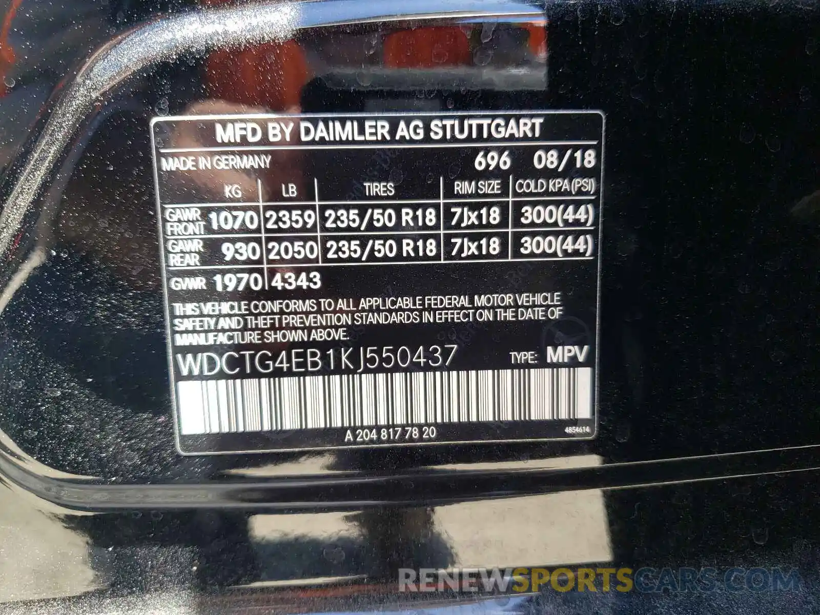 10 Photograph of a damaged car WDCTG4EB1KJ550437 MERCEDES-BENZ G CLASS 2019