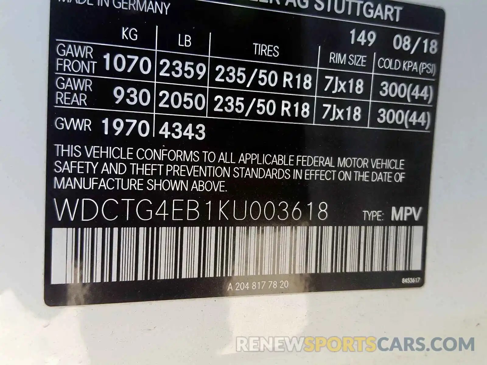 10 Photograph of a damaged car WDCTG4EB1KU003618 MERCEDES-BENZ G CLASS 2019