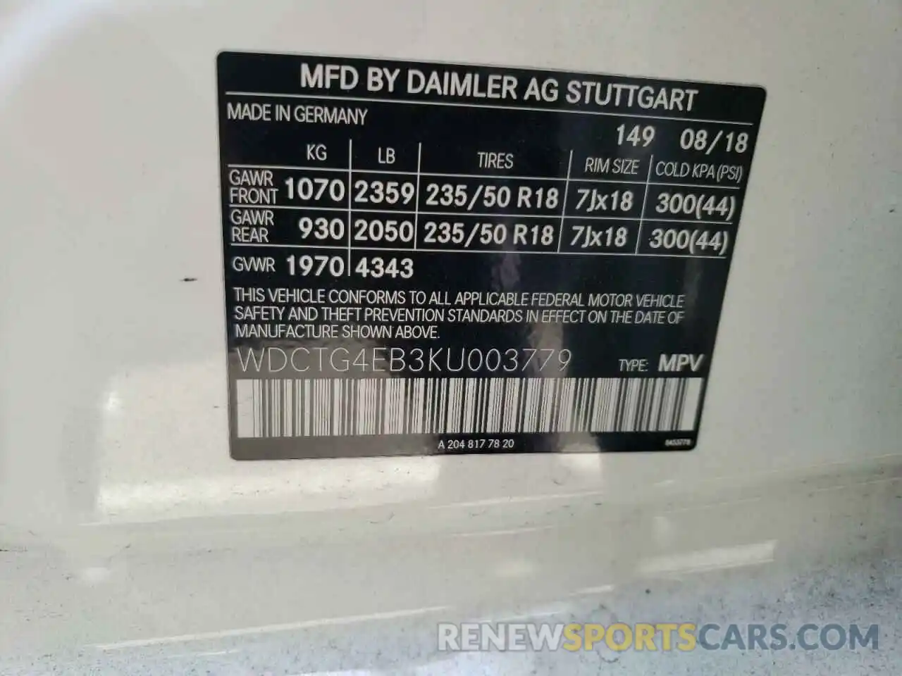 10 Photograph of a damaged car WDCTG4EB3KU003779 MERCEDES-BENZ G CLASS 2019