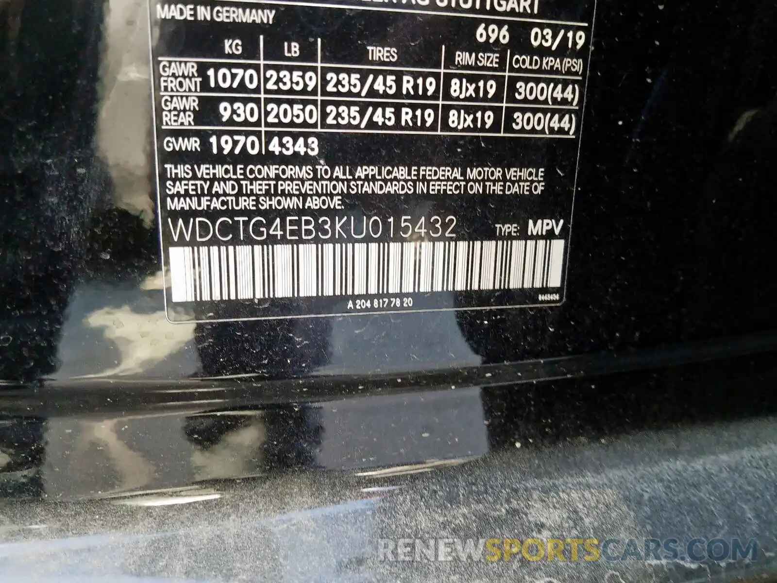 10 Photograph of a damaged car WDCTG4EB3KU015432 MERCEDES-BENZ G CLASS 2019