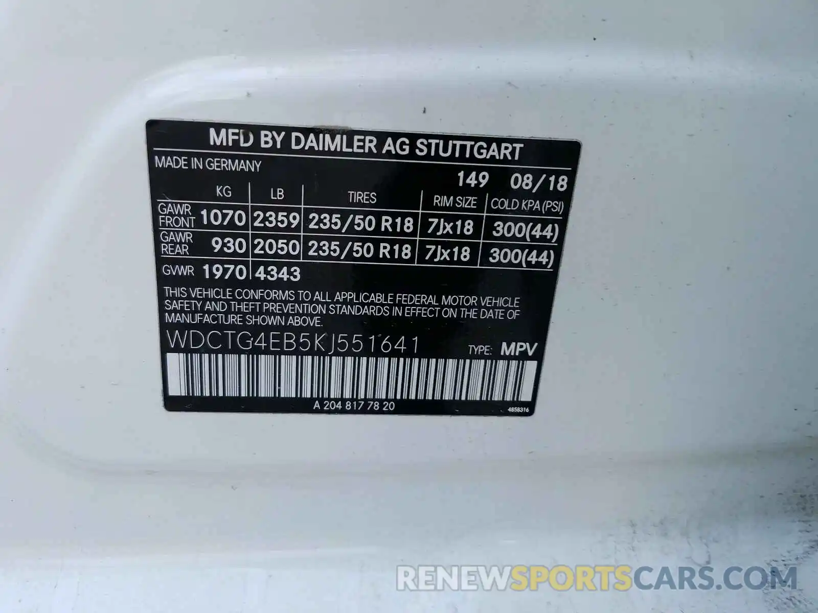 10 Photograph of a damaged car WDCTG4EB5KJ551641 MERCEDES-BENZ G CLASS 2019