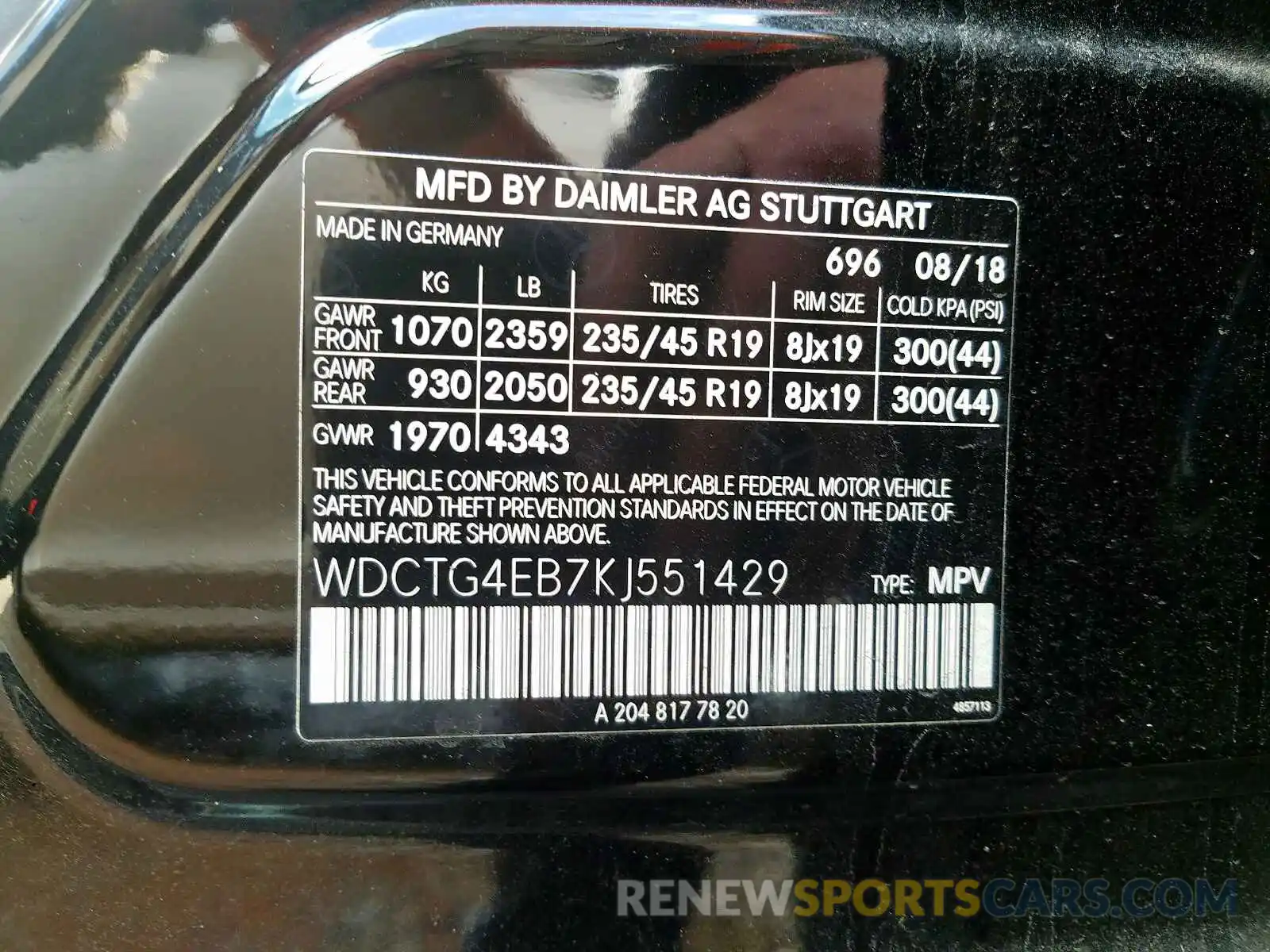 10 Photograph of a damaged car WDCTG4EB7KJ551429 MERCEDES-BENZ G CLASS 2019