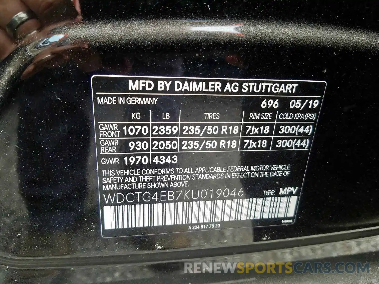 10 Photograph of a damaged car WDCTG4EB7KU019046 MERCEDES-BENZ G CLASS 2019