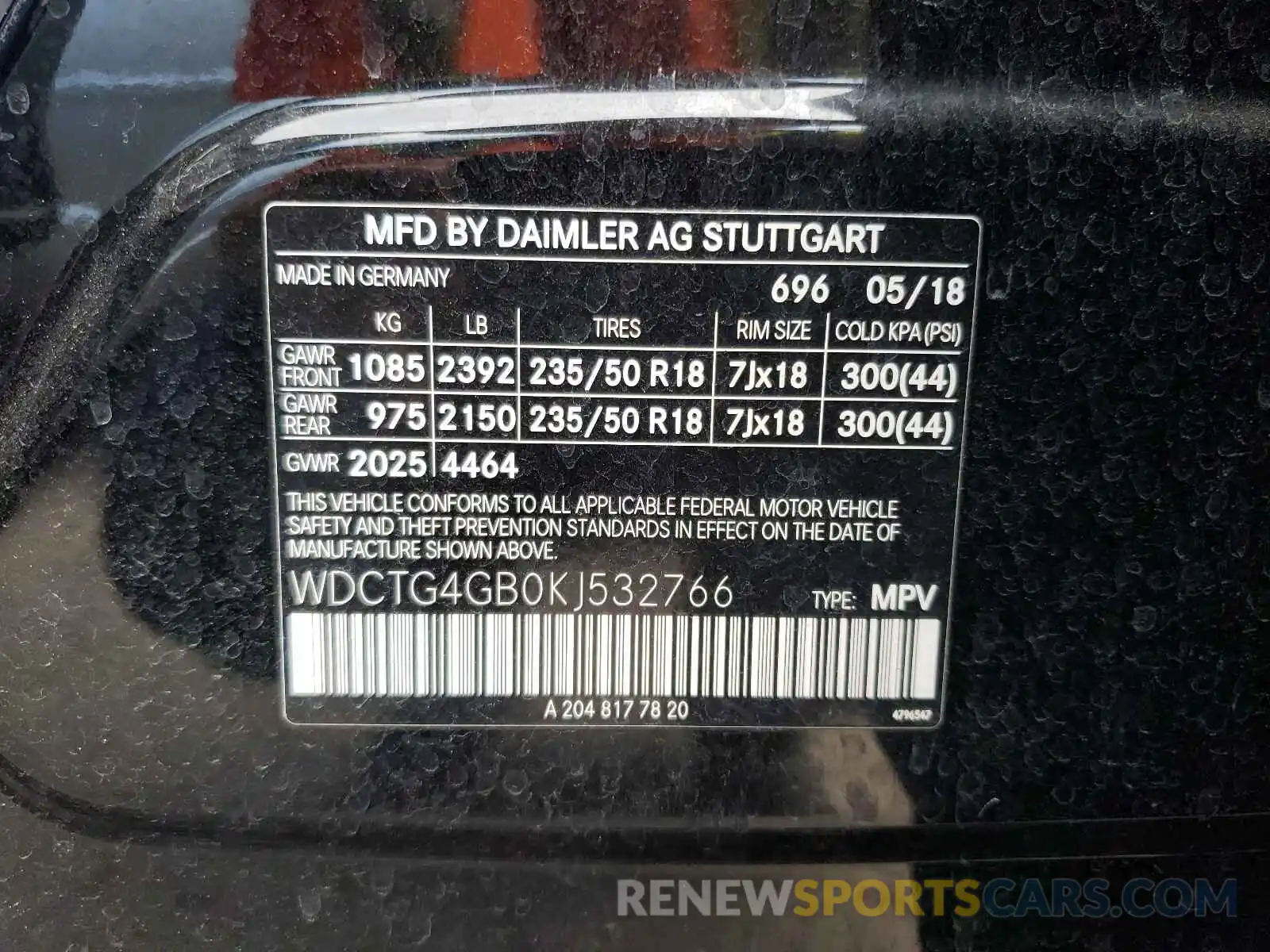 10 Photograph of a damaged car WDCTG4GB0KJ532766 MERCEDES-BENZ G CLASS 2019