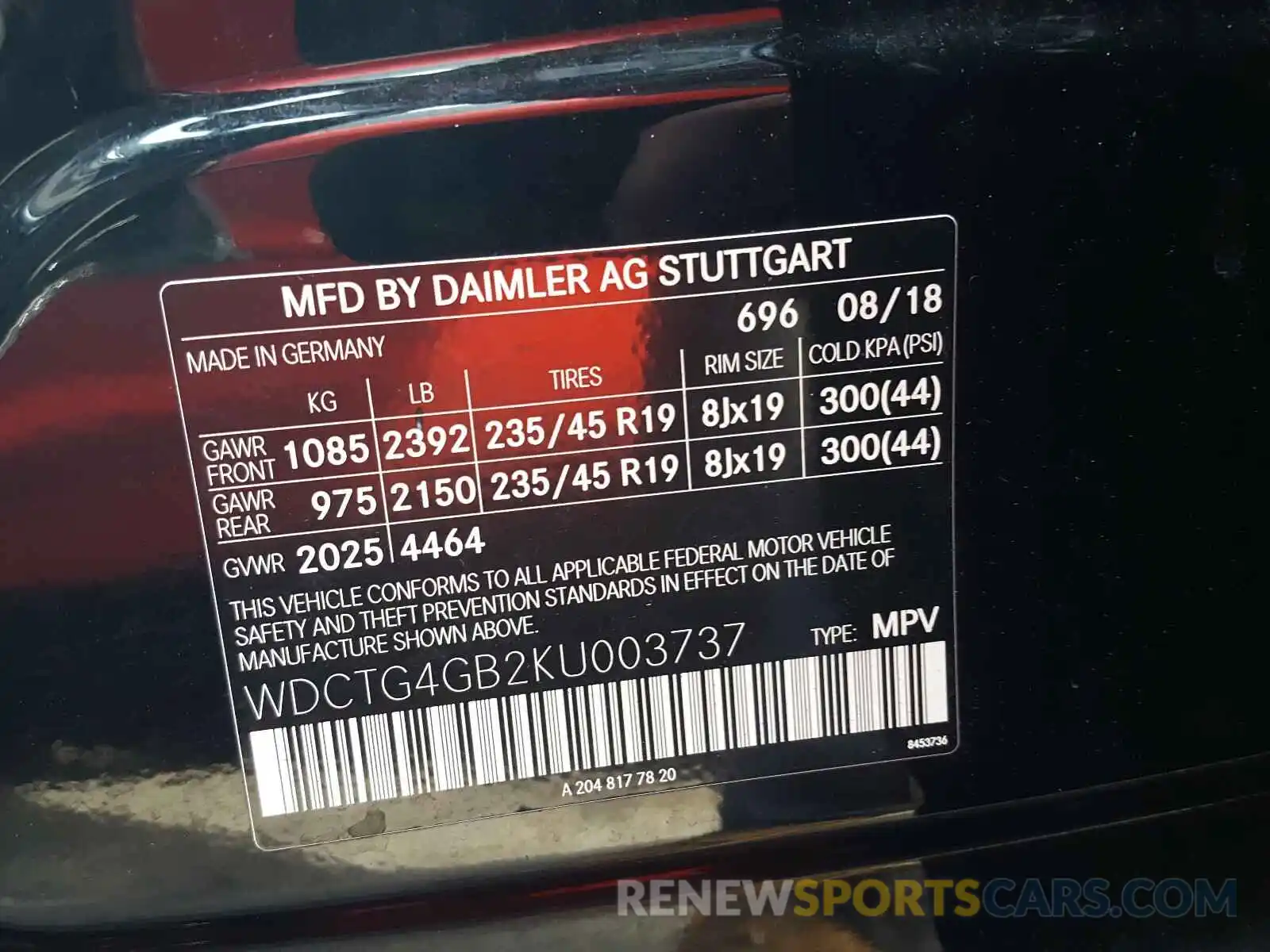 10 Photograph of a damaged car WDCTG4GB2KU003737 MERCEDES-BENZ G CLASS 2019