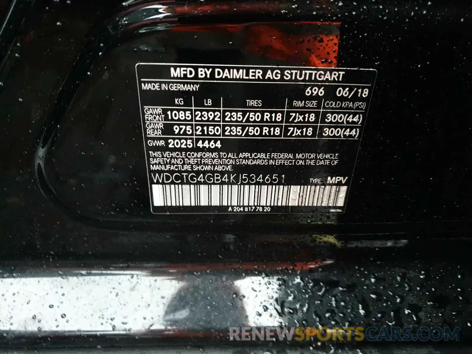 10 Photograph of a damaged car WDCTG4GB4KJ534651 MERCEDES-BENZ G CLASS 2019