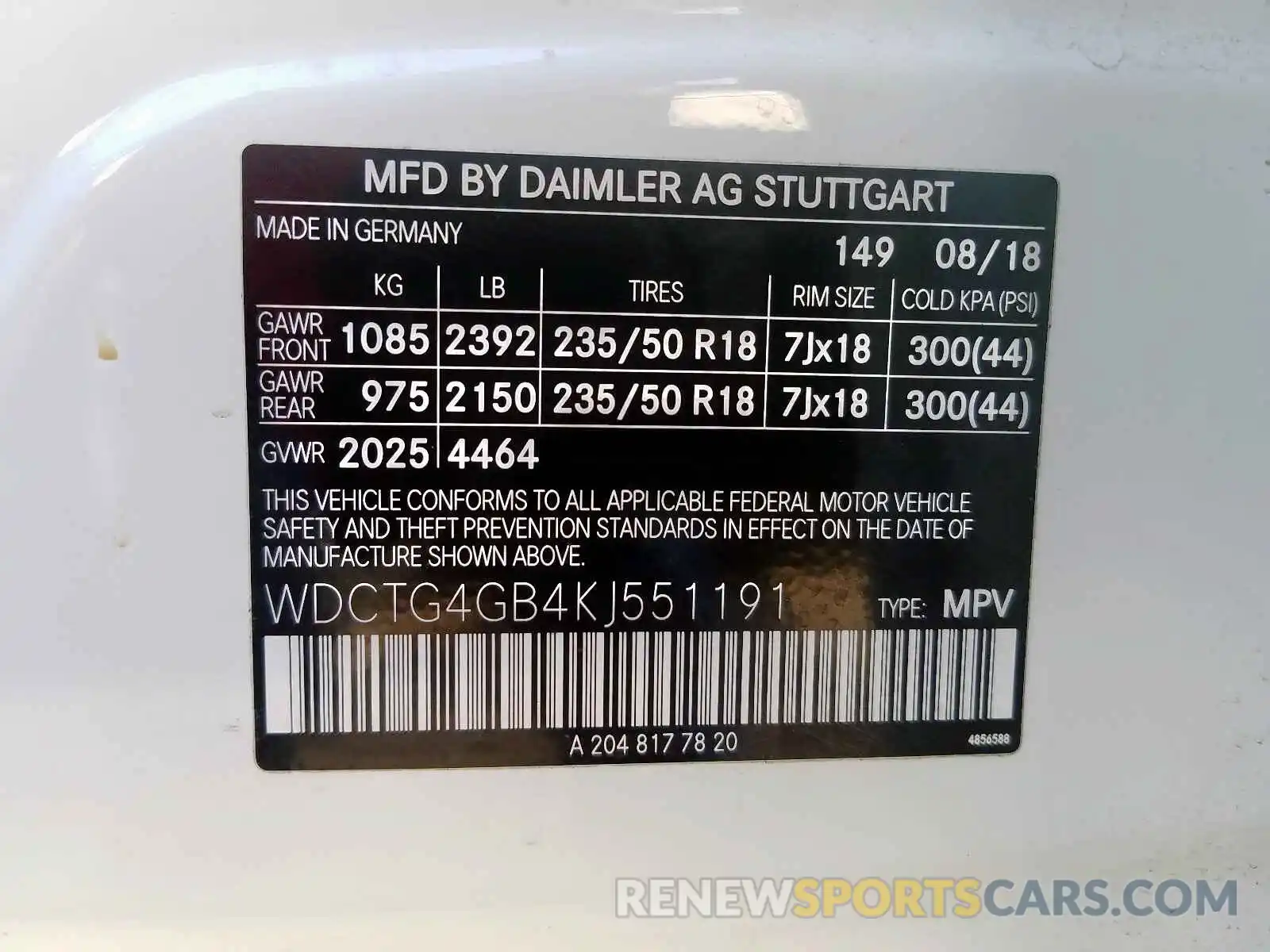 10 Photograph of a damaged car WDCTG4GB4KJ551191 MERCEDES-BENZ G CLASS 2019