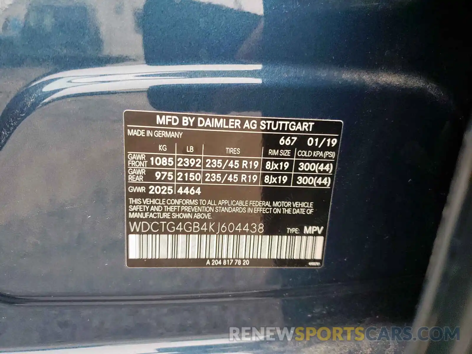 10 Photograph of a damaged car WDCTG4GB4KJ604438 MERCEDES-BENZ G CLASS 2019