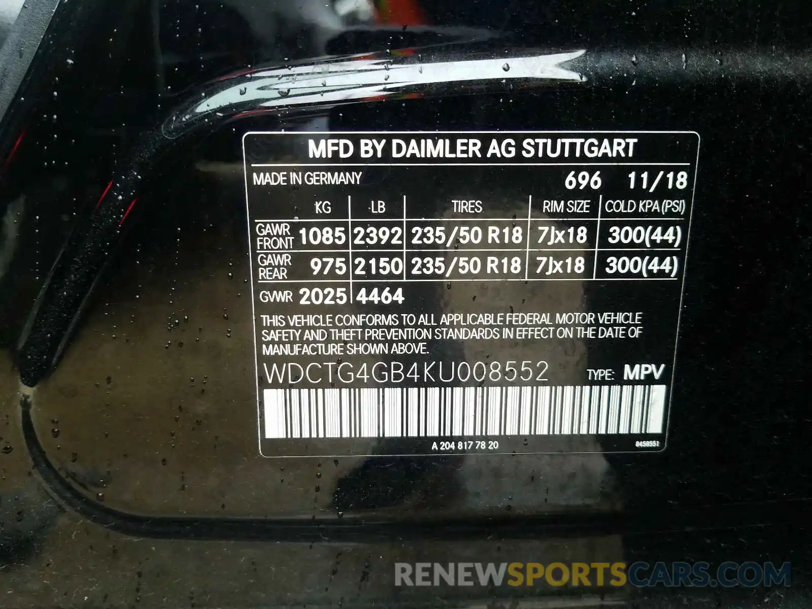 10 Photograph of a damaged car WDCTG4GB4KU008552 MERCEDES-BENZ G CLASS 2019
