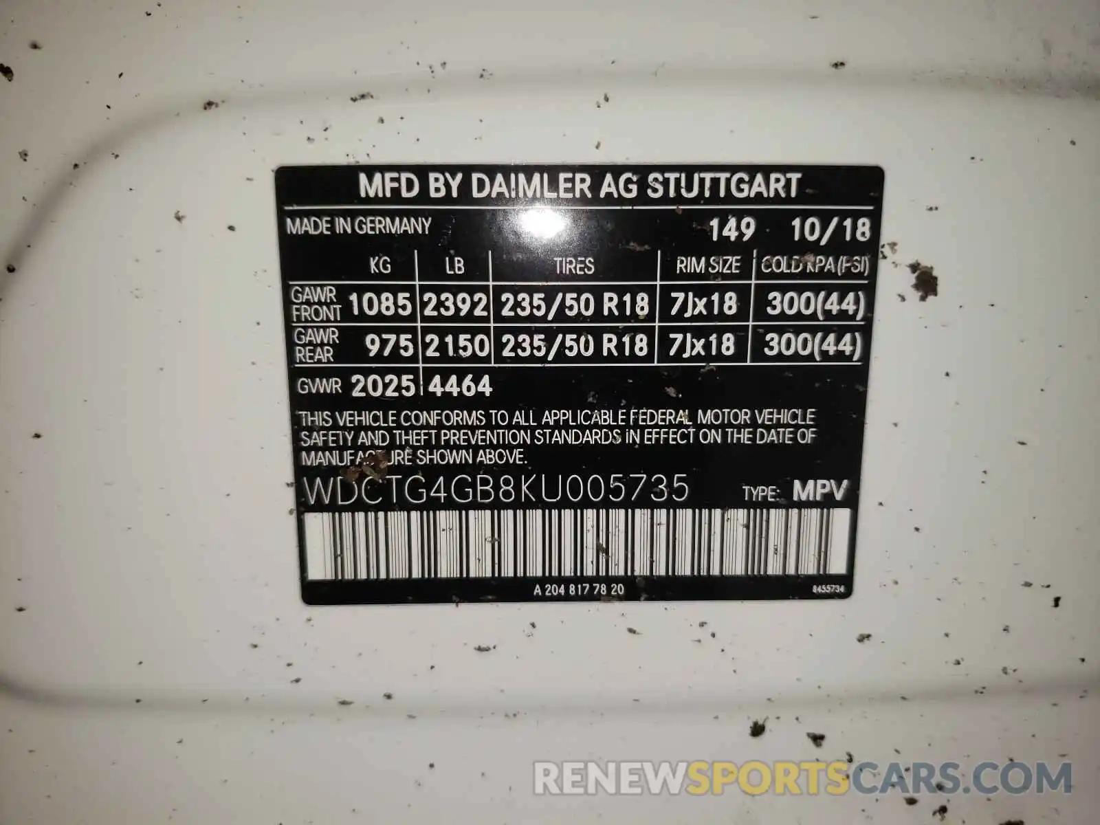 10 Photograph of a damaged car WDCTG4GB8KU005735 MERCEDES-BENZ G CLASS 2019