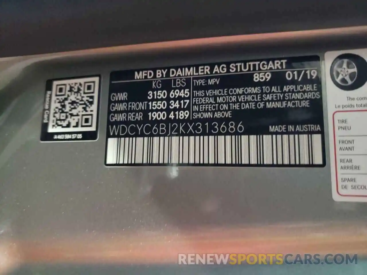 10 Photograph of a damaged car WDCYC6BJ2KX313686 MERCEDES-BENZ G-CLASS 2019