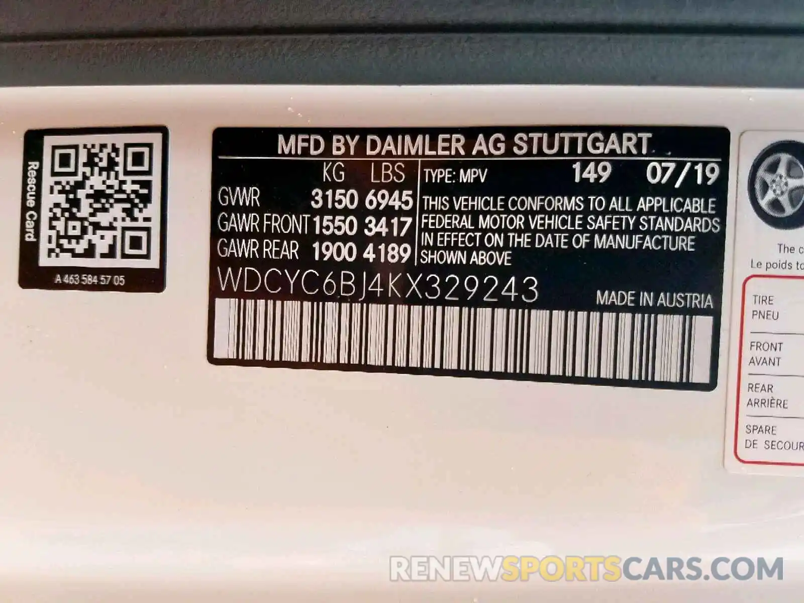 10 Photograph of a damaged car WDCYC6BJ4KX329243 MERCEDES-BENZ G CLASS 2019