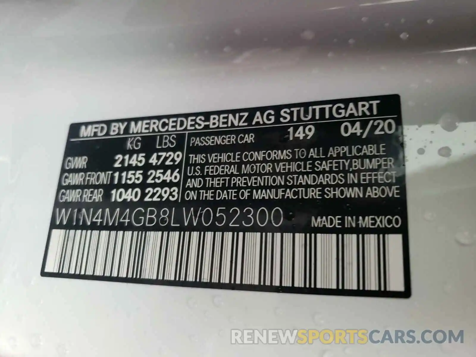 10 Photograph of a damaged car W1N4M4GB8LW052300 MERCEDES-BENZ G CLASS 2020