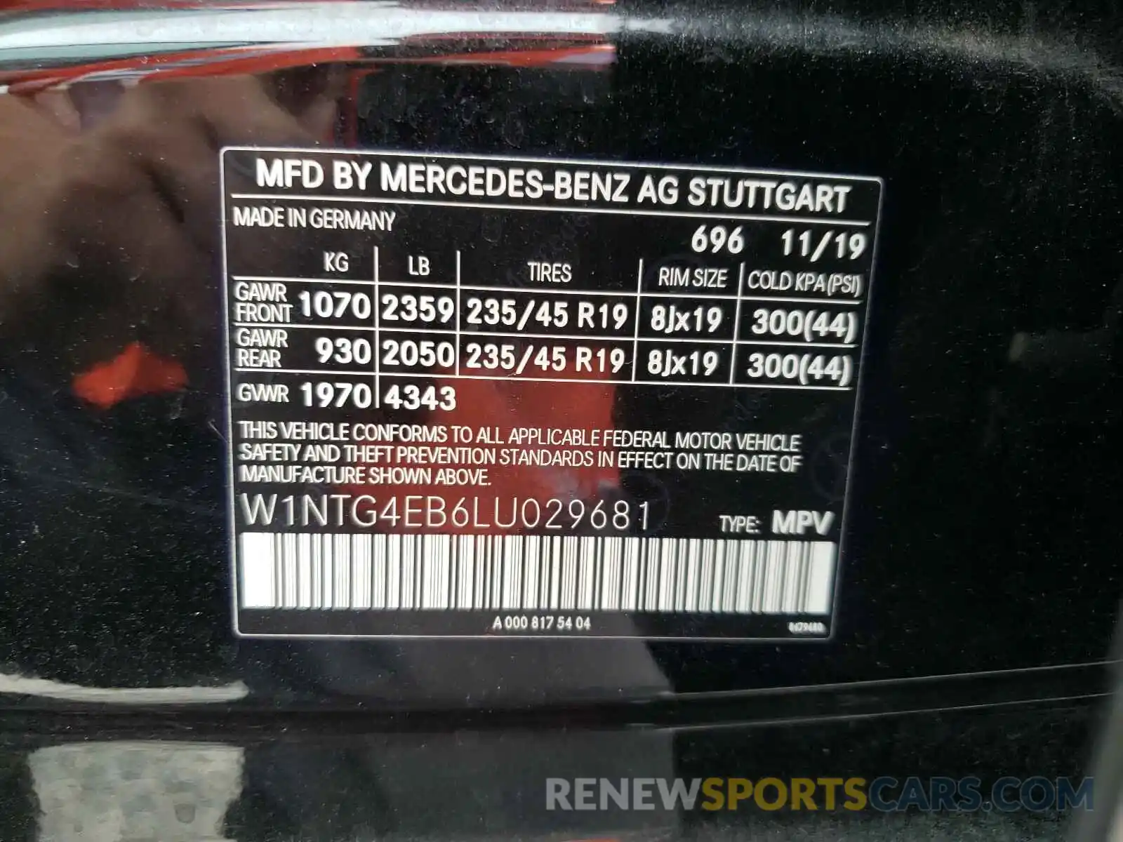 10 Photograph of a damaged car W1NTG4EB6LU029681 MERCEDES-BENZ G CLASS 2020