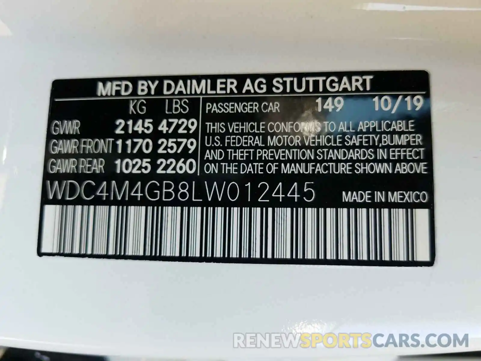 10 Photograph of a damaged car WDC4M4GB8LW012445 MERCEDES-BENZ G CLASS 2020