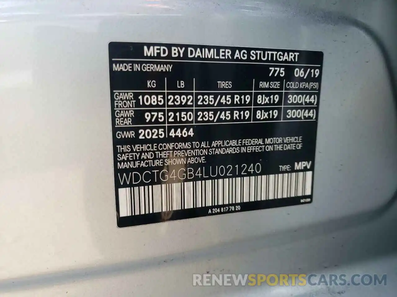 10 Photograph of a damaged car WDCTG4GB4LU021240 MERCEDES-BENZ G CLASS 2020