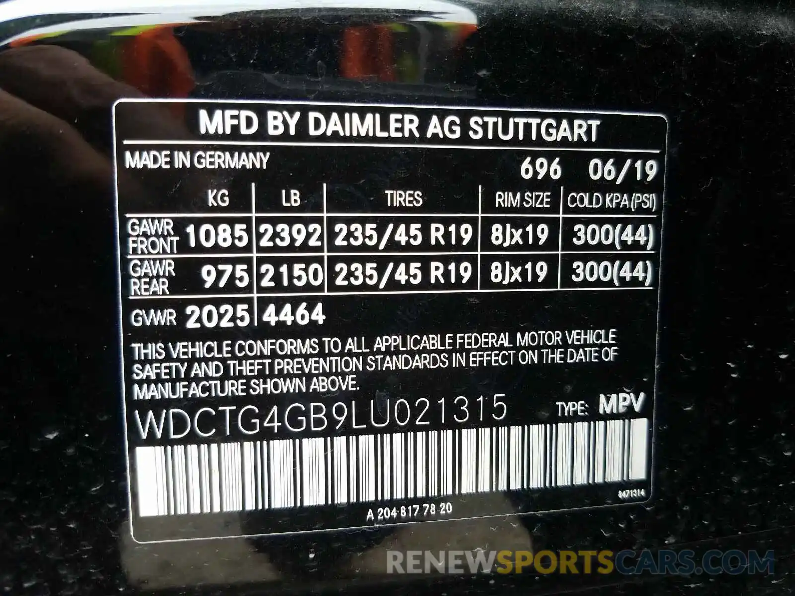 10 Фотография поврежденного автомобиля WDCTG4GB9LU021315 MERCEDES-BENZ G CLASS 2020