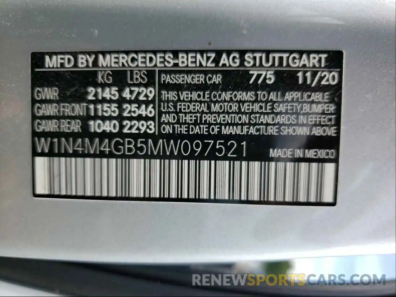 10 Photograph of a damaged car W1N4M4GB5MW097521 MERCEDES-BENZ G CLASS 2021