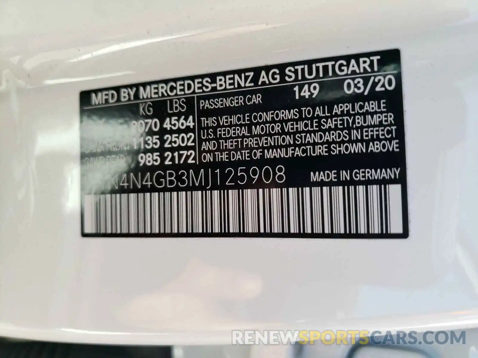 10 Photograph of a damaged car W1N4N4GB3MJ125908 MERCEDES-BENZ G CLASS 2021