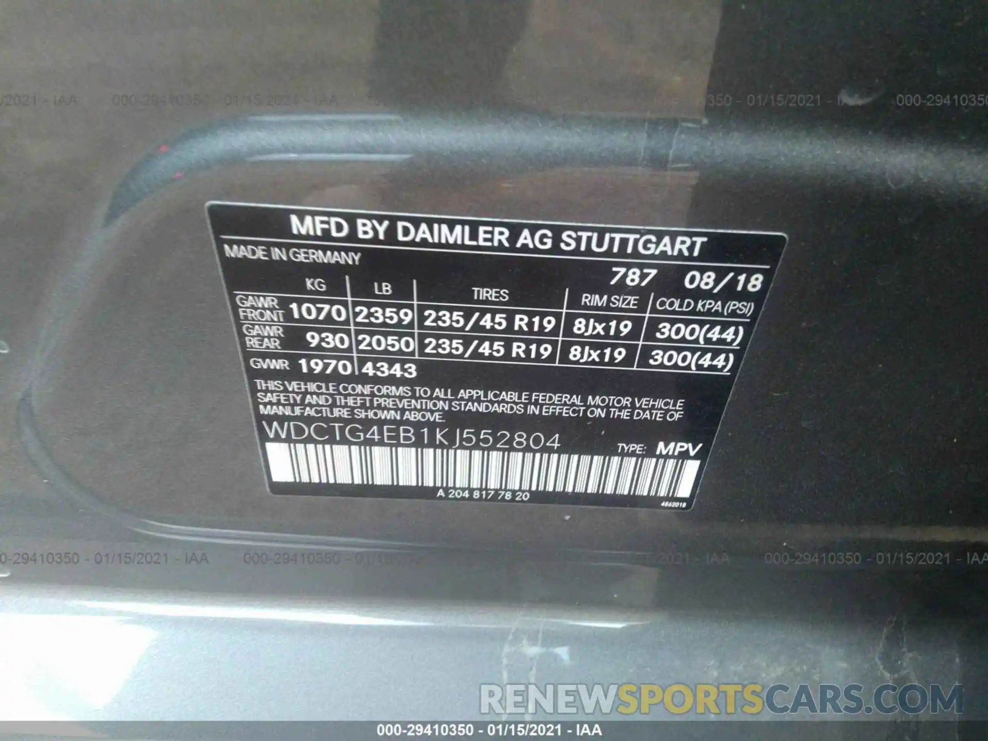 9 Photograph of a damaged car WDCTG4EB1KJ552804 MERCEDES-BENZ GLA 2019