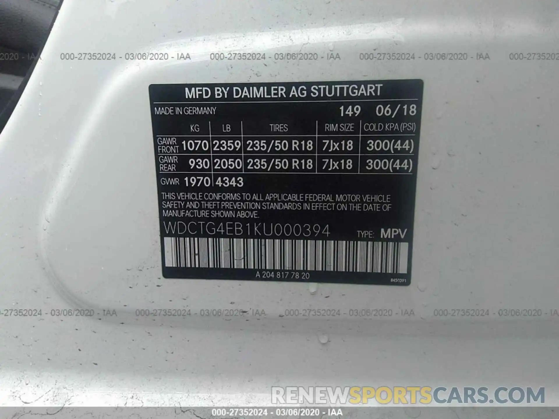 9 Photograph of a damaged car WDCTG4EB1KU000394 MERCEDES-BENZ GLA 2019