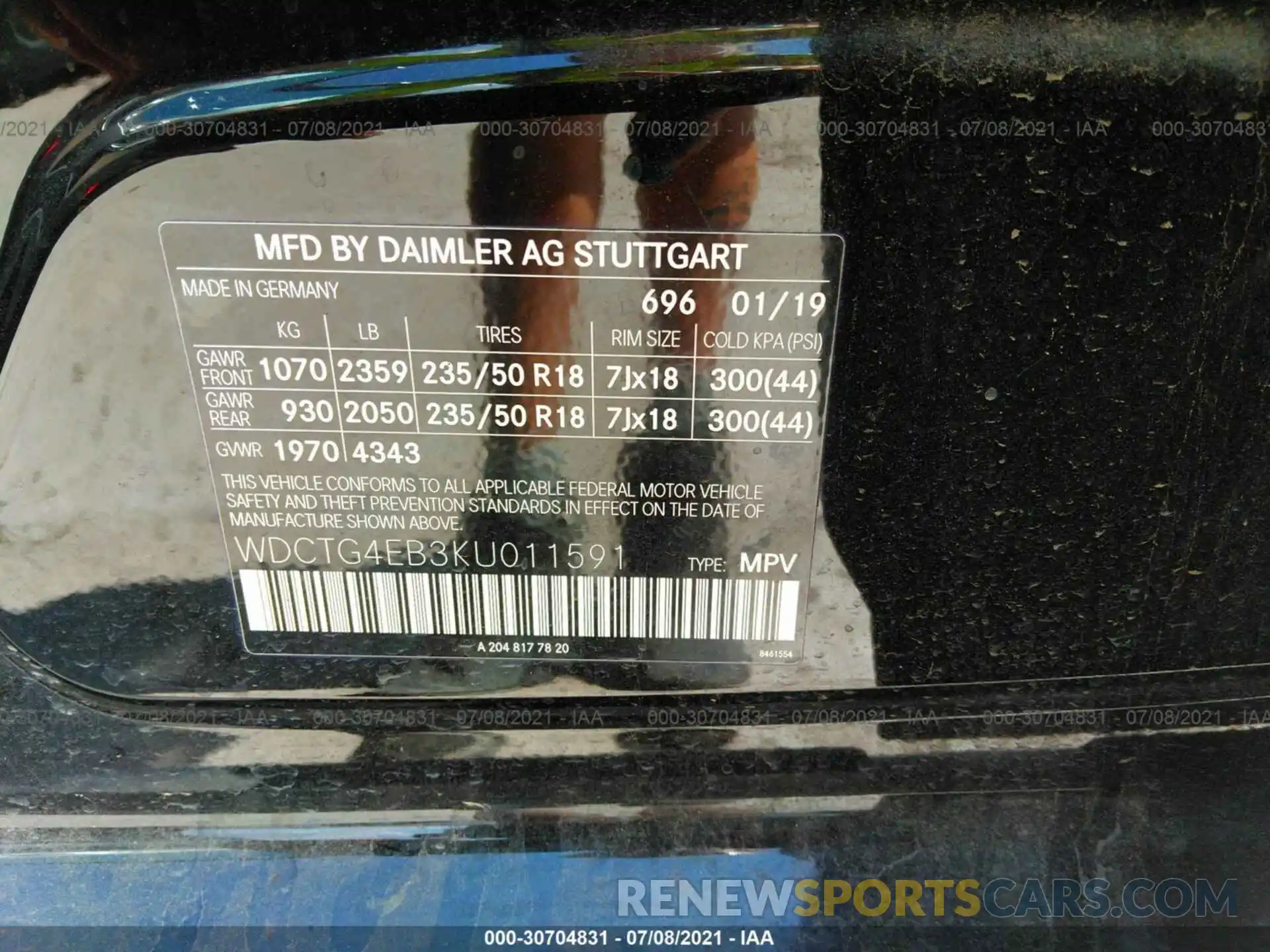 9 Фотография поврежденного автомобиля WDCTG4EB3KU011591 MERCEDES-BENZ GLA 2019