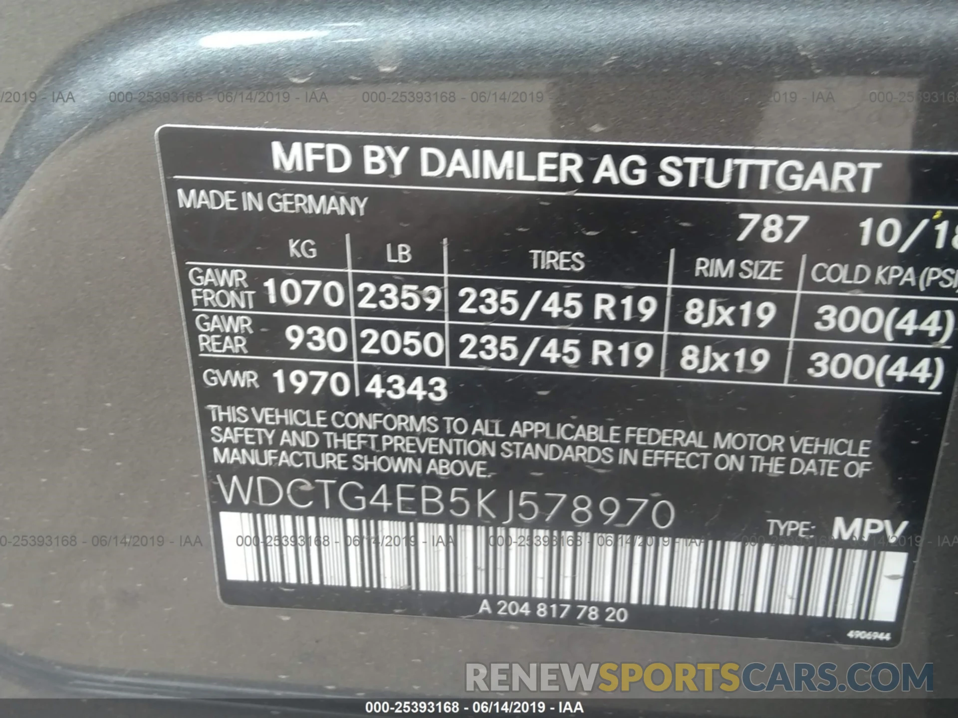 9 Фотография поврежденного автомобиля WDCTG4EB5KJ578970 MERCEDES-BENZ GLA 2019