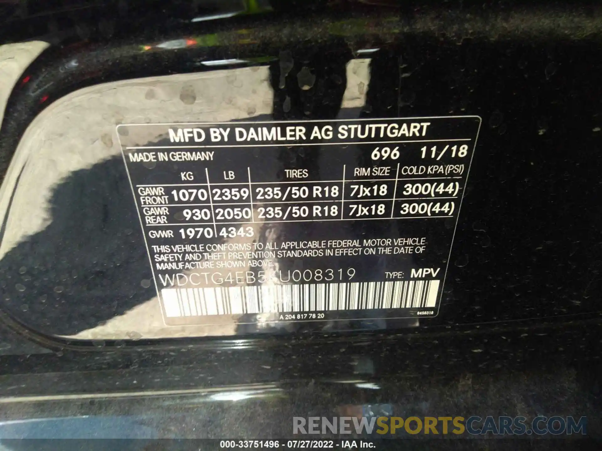 9 Photograph of a damaged car WDCTG4EB5KU008319 MERCEDES-BENZ GLA 2019