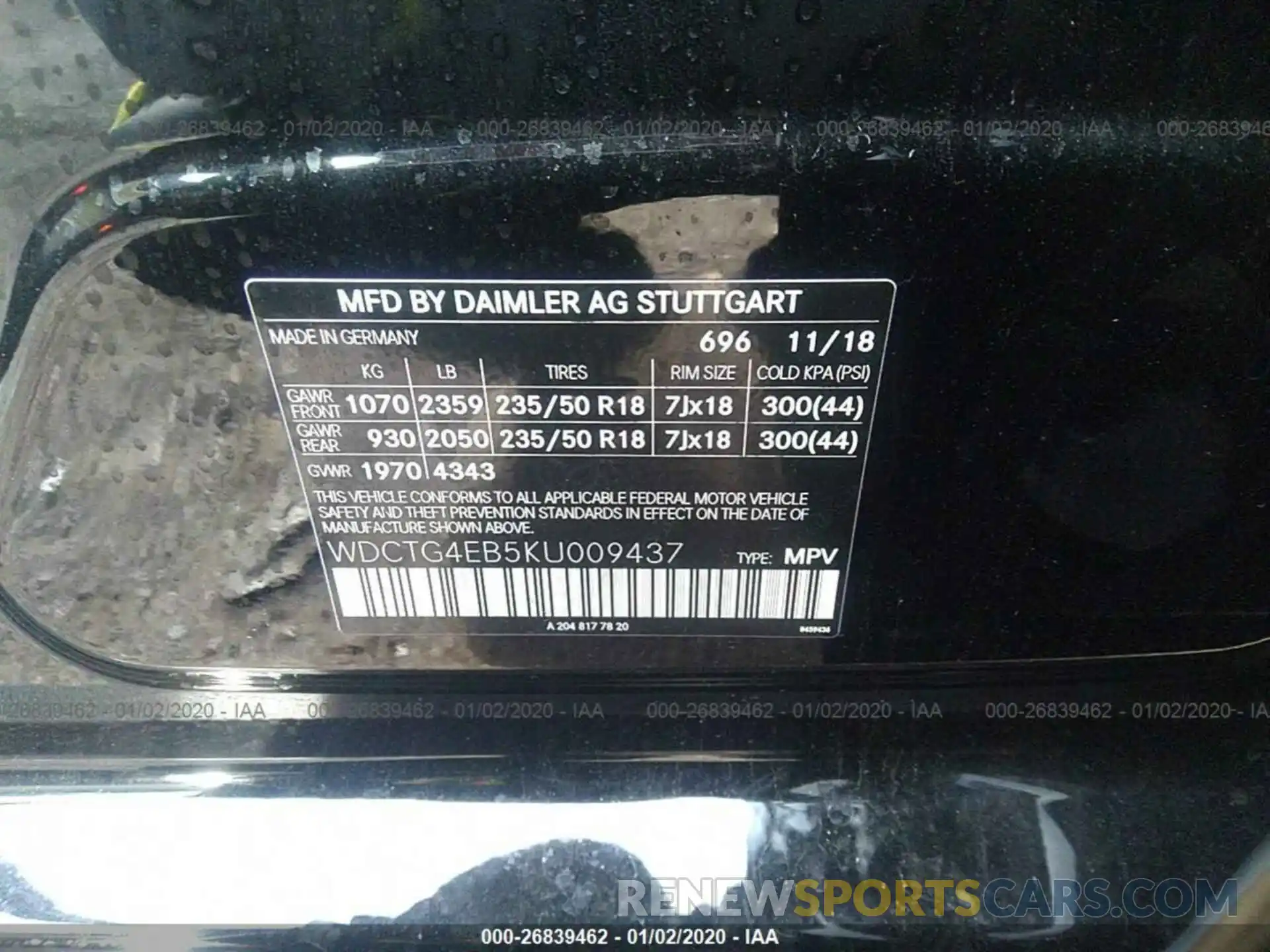 9 Photograph of a damaged car WDCTG4EB5KU009437 MERCEDES-BENZ GLA 2019