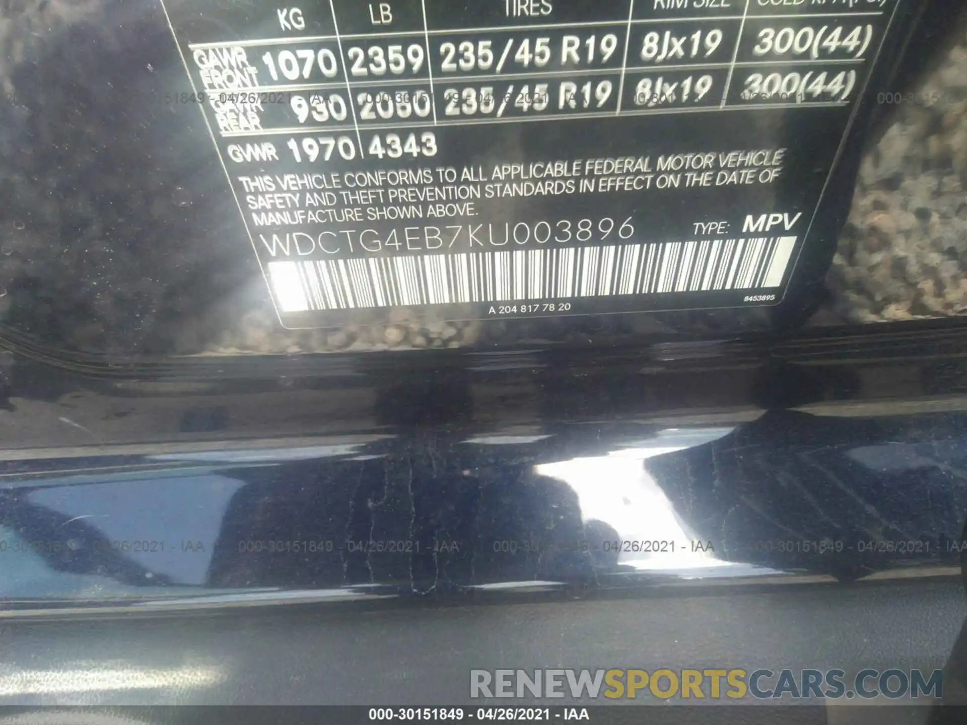 9 Photograph of a damaged car WDCTG4EB7KU003896 MERCEDES-BENZ GLA 2019