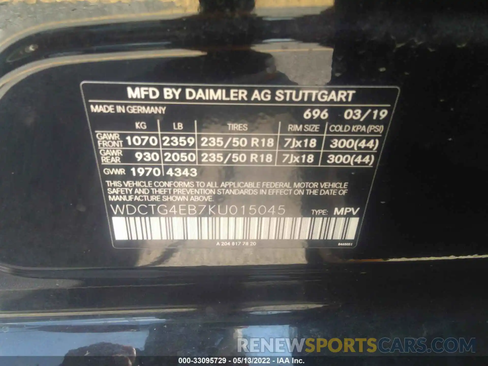 9 Photograph of a damaged car WDCTG4EB7KU015045 MERCEDES-BENZ GLA 2019