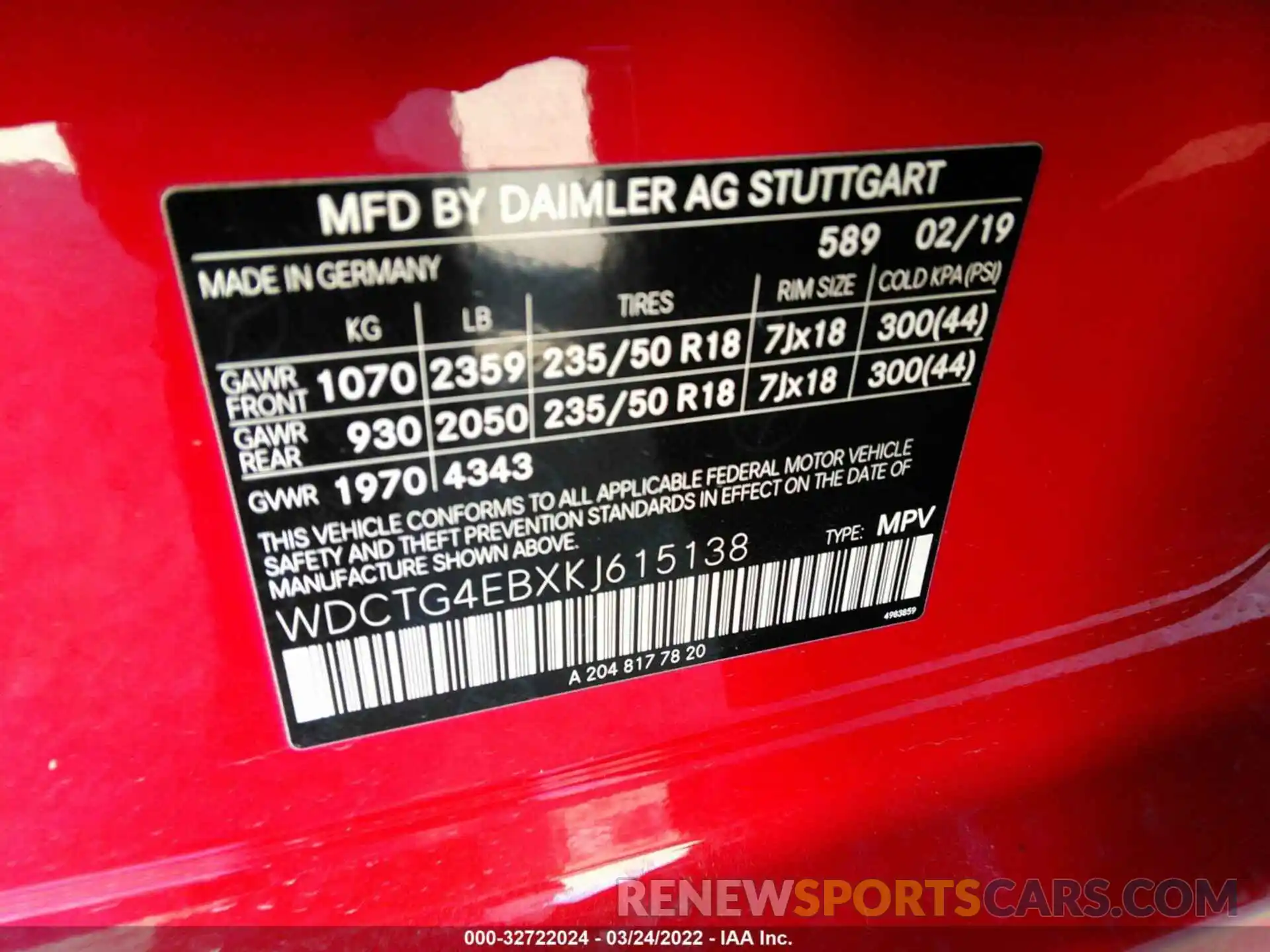 9 Photograph of a damaged car WDCTG4EBXKJ615138 MERCEDES-BENZ GLA 2019