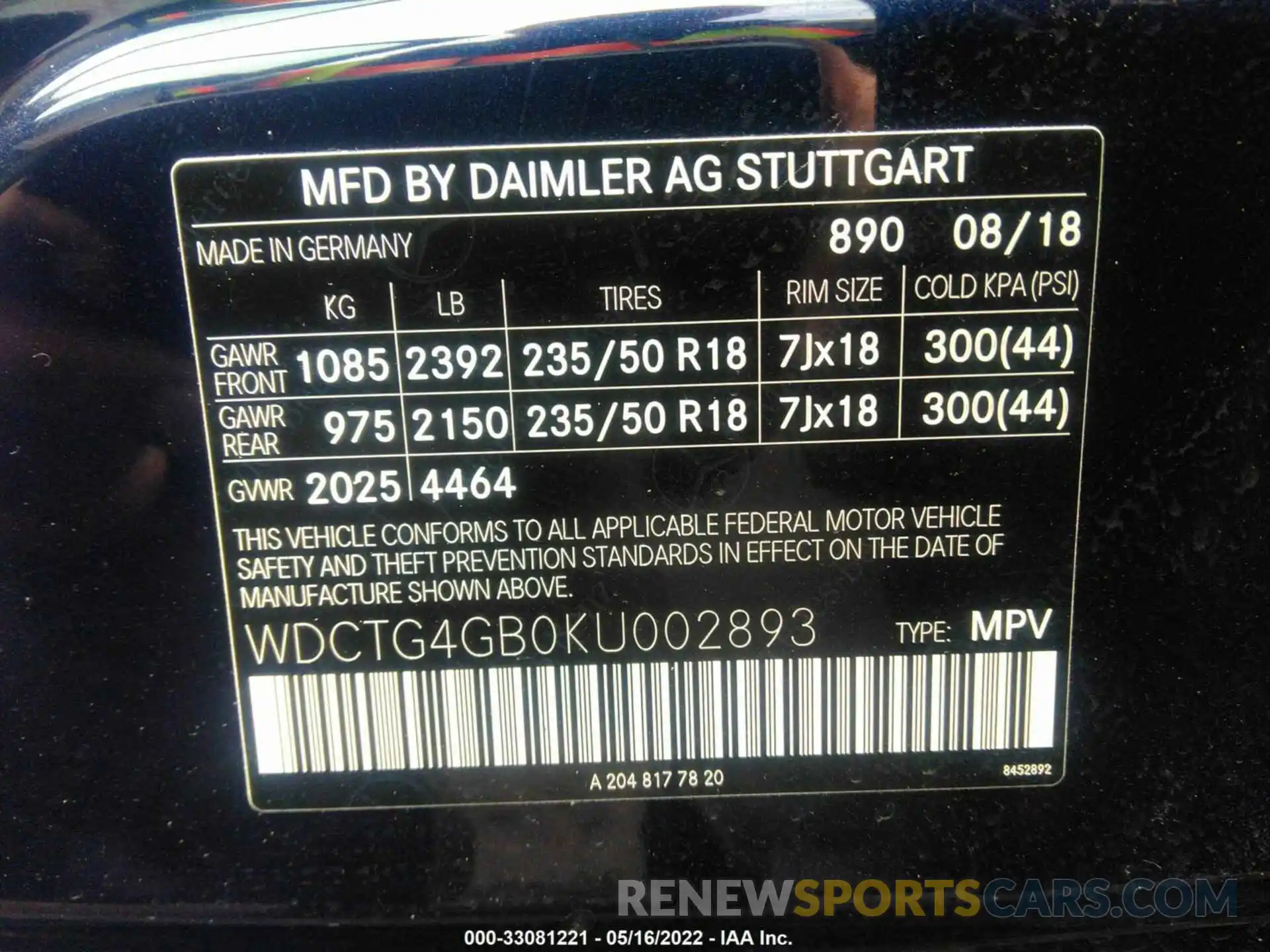 9 Фотография поврежденного автомобиля WDCTG4GB0KU002893 MERCEDES-BENZ GLA 2019