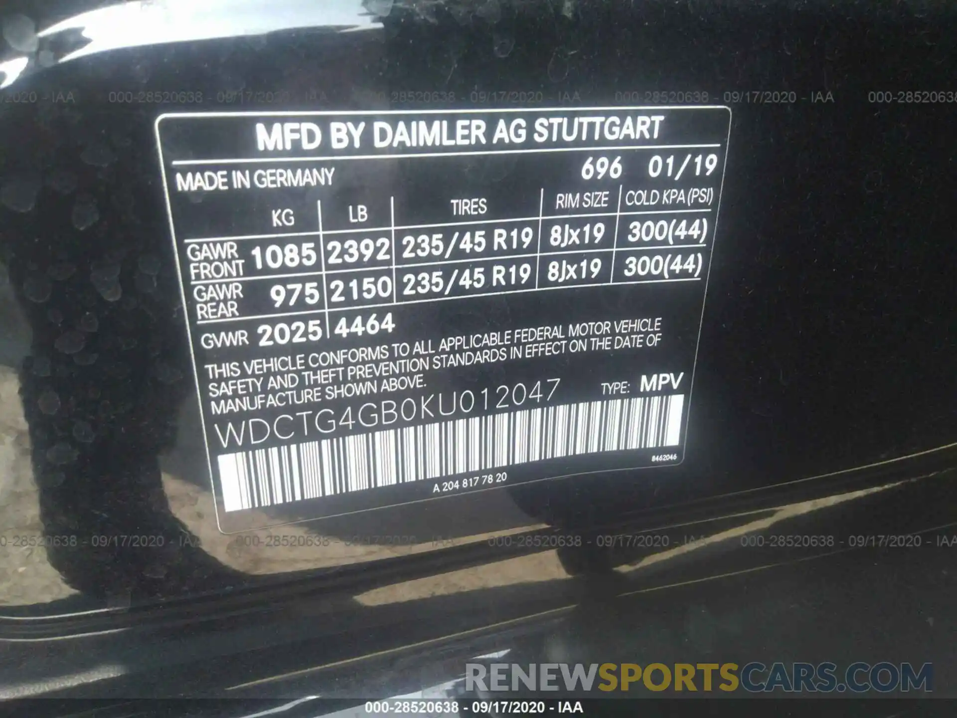 9 Photograph of a damaged car WDCTG4GB0KU012047 MERCEDES-BENZ GLA 2019