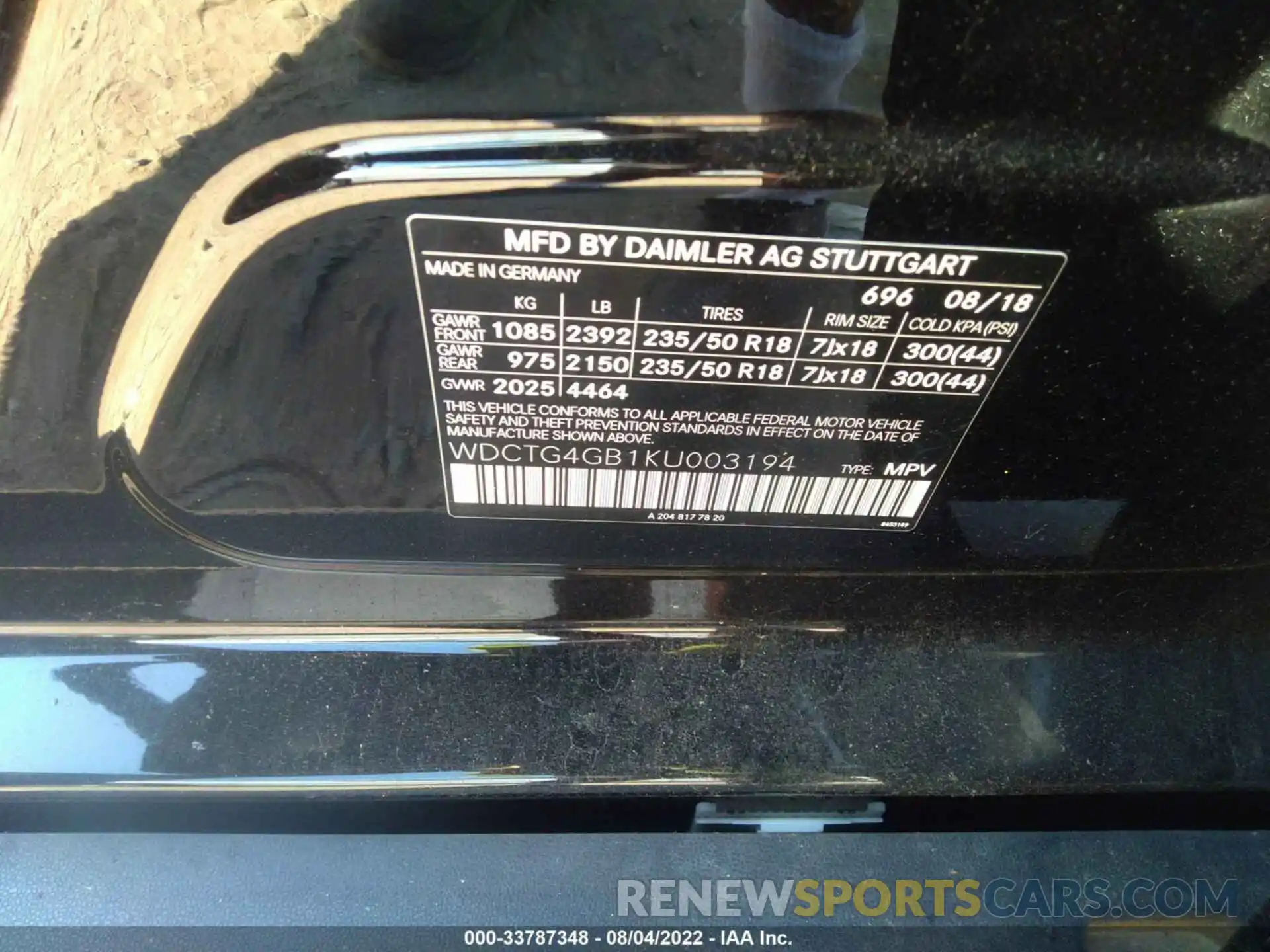 9 Photograph of a damaged car WDCTG4GB1KU003194 MERCEDES-BENZ GLA 2019