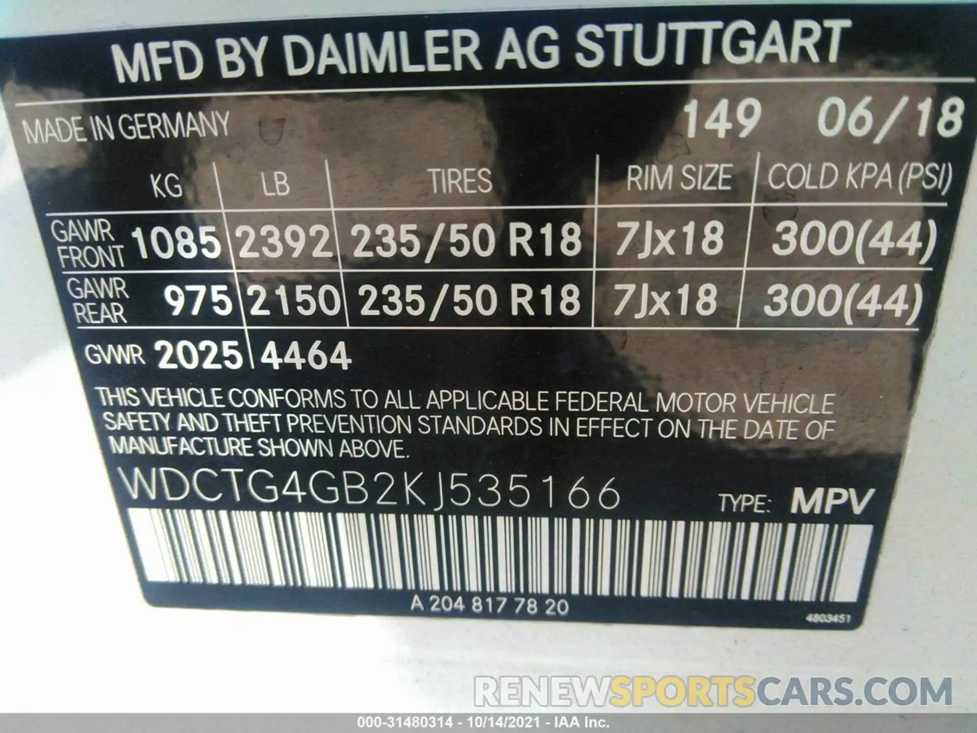 9 Фотография поврежденного автомобиля WDCTG4GB2KJ535166 MERCEDES-BENZ GLA 2019