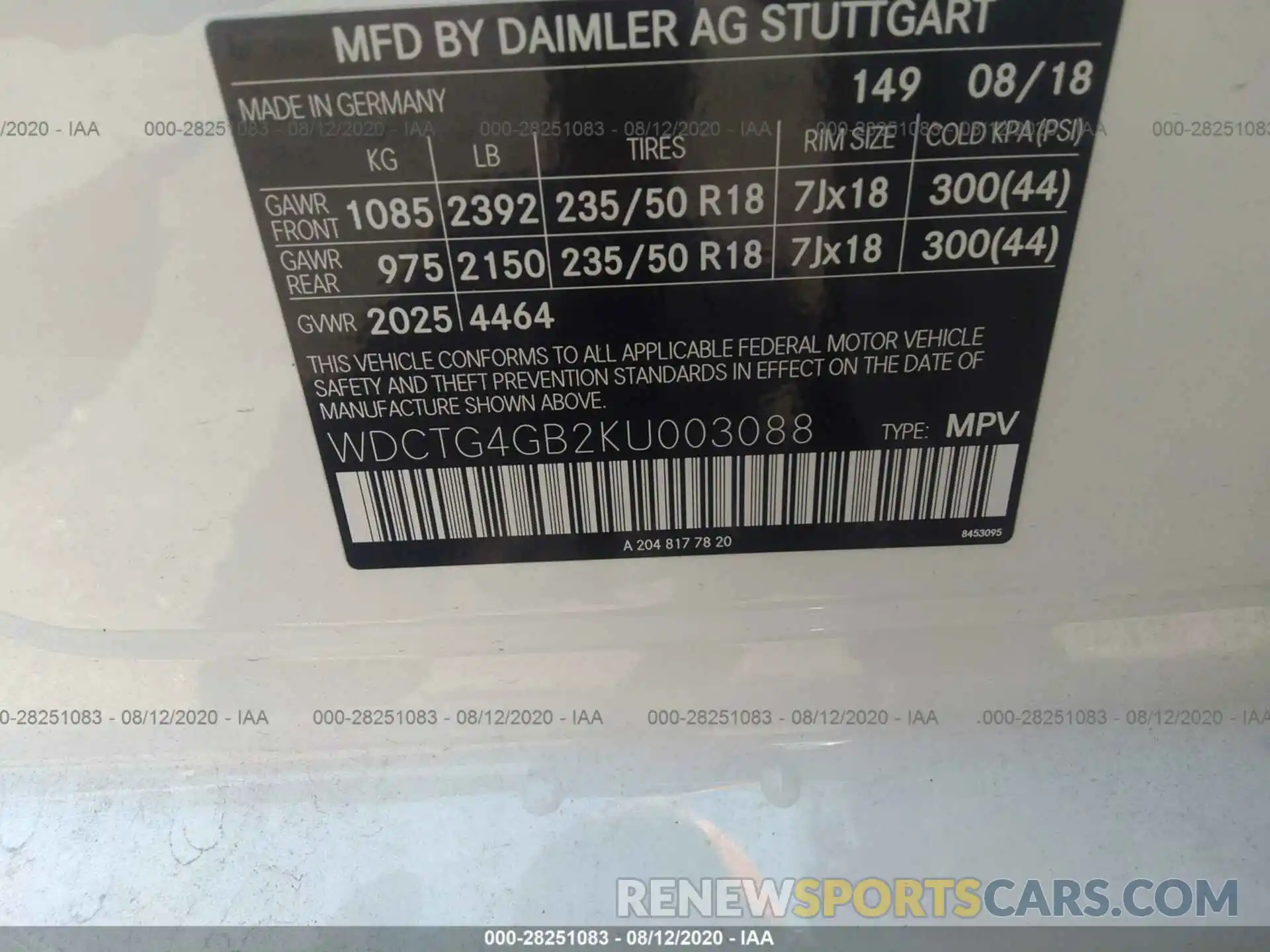 9 Photograph of a damaged car WDCTG4GB2KU003088 MERCEDES-BENZ GLA 2019