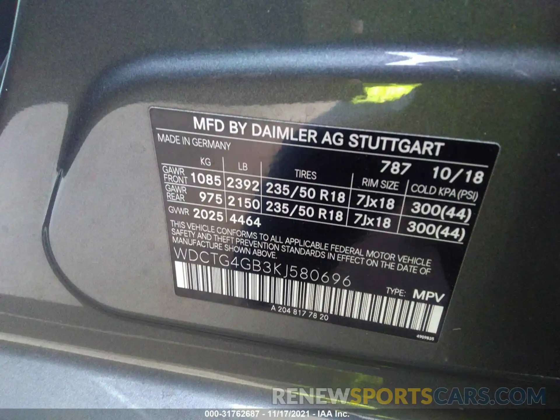 9 Photograph of a damaged car WDCTG4GB3KJ580696 MERCEDES-BENZ GLA 2019