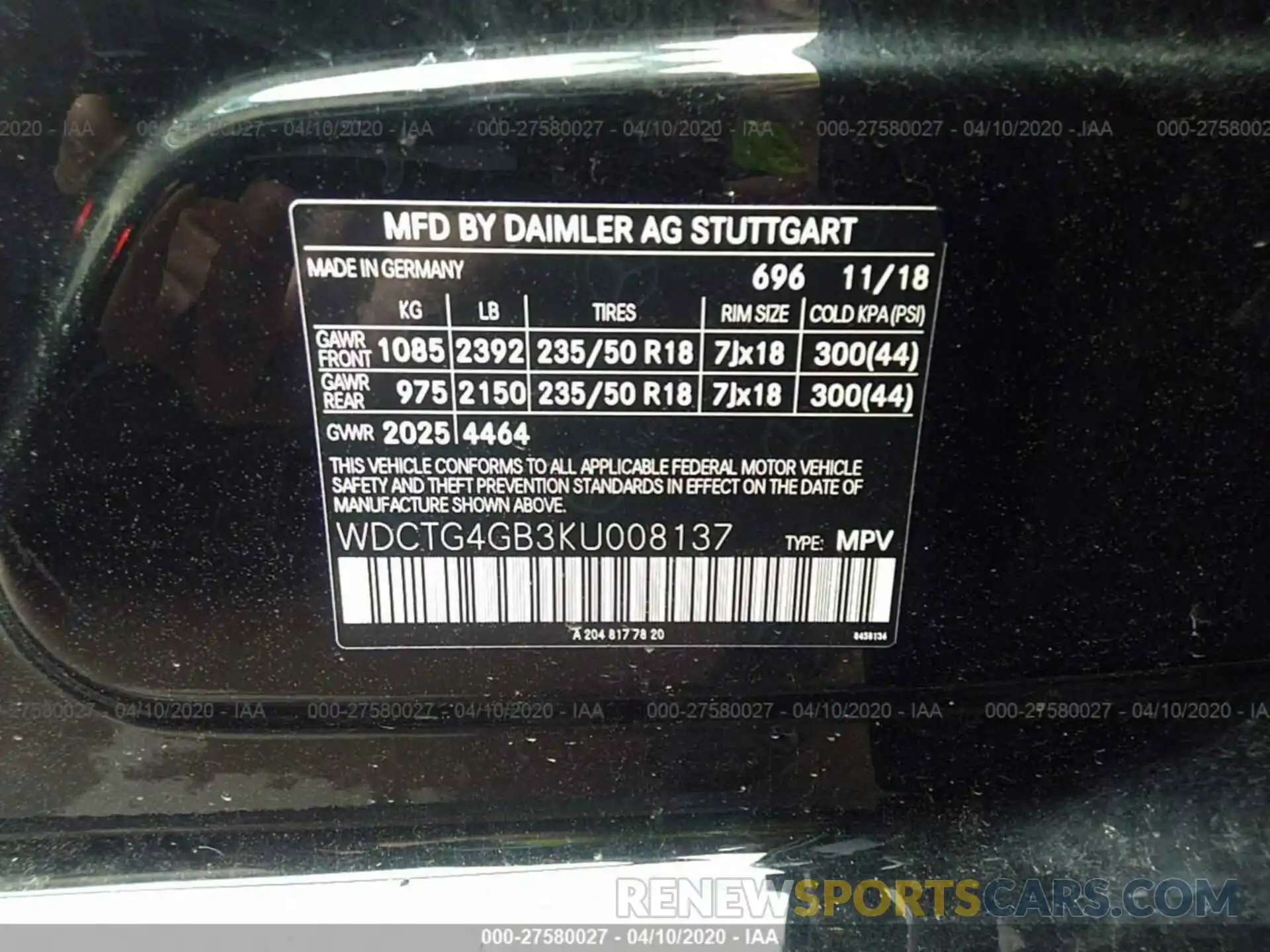 9 Фотография поврежденного автомобиля WDCTG4GB3KU008137 MERCEDES-BENZ GLA 2019