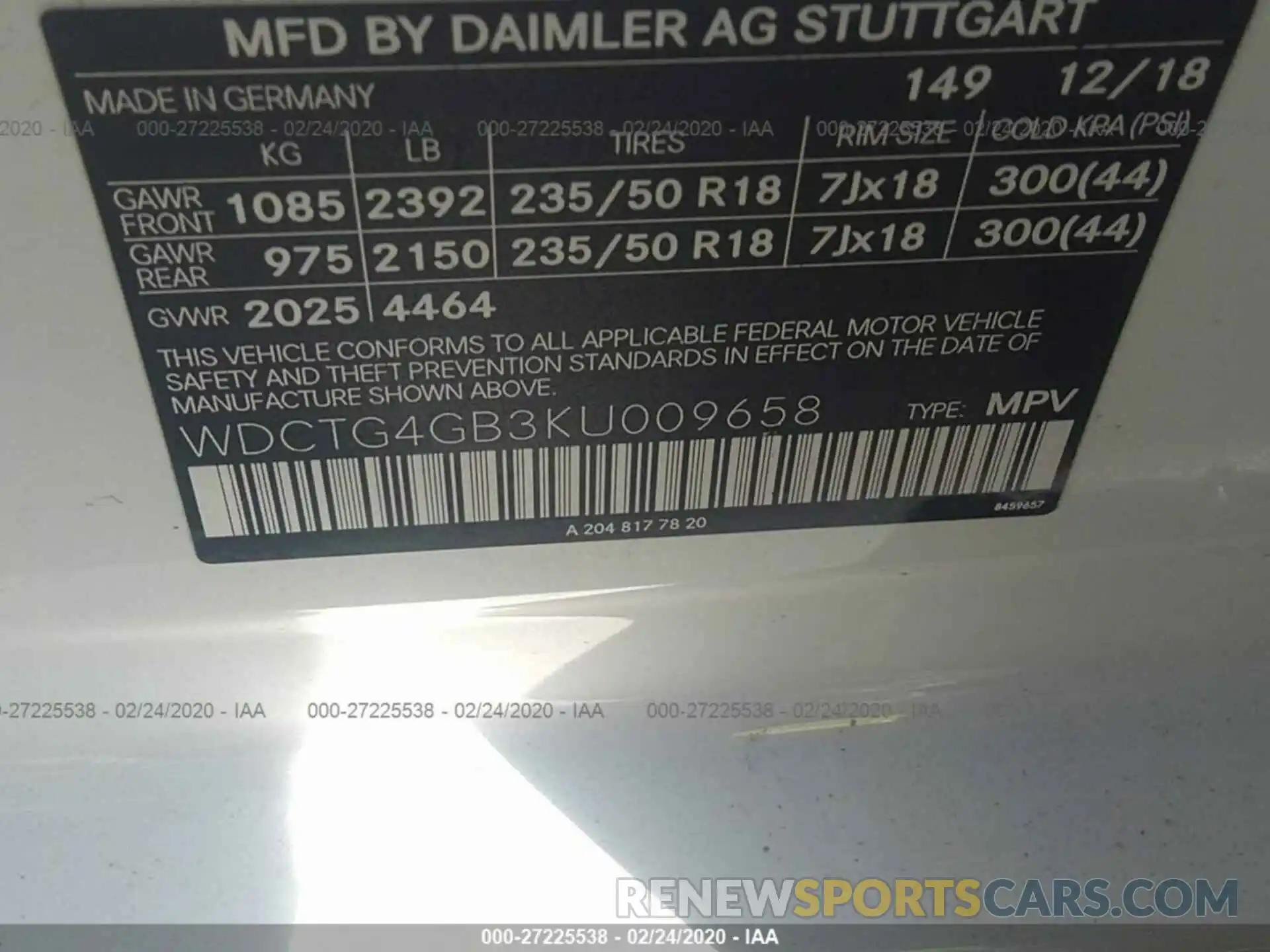 9 Photograph of a damaged car WDCTG4GB3KU009658 MERCEDES-BENZ GLA 2019