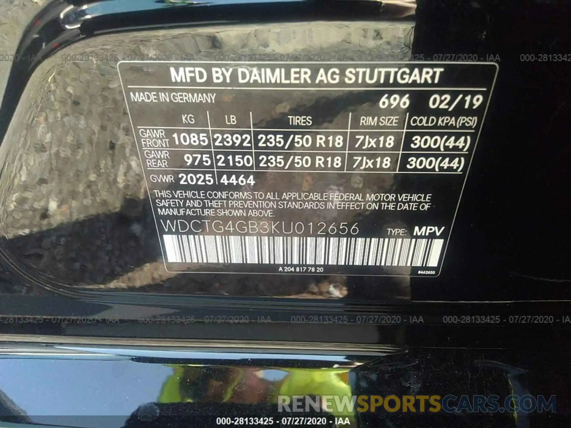 9 Фотография поврежденного автомобиля WDCTG4GB3KU012656 MERCEDES-BENZ GLA 2019