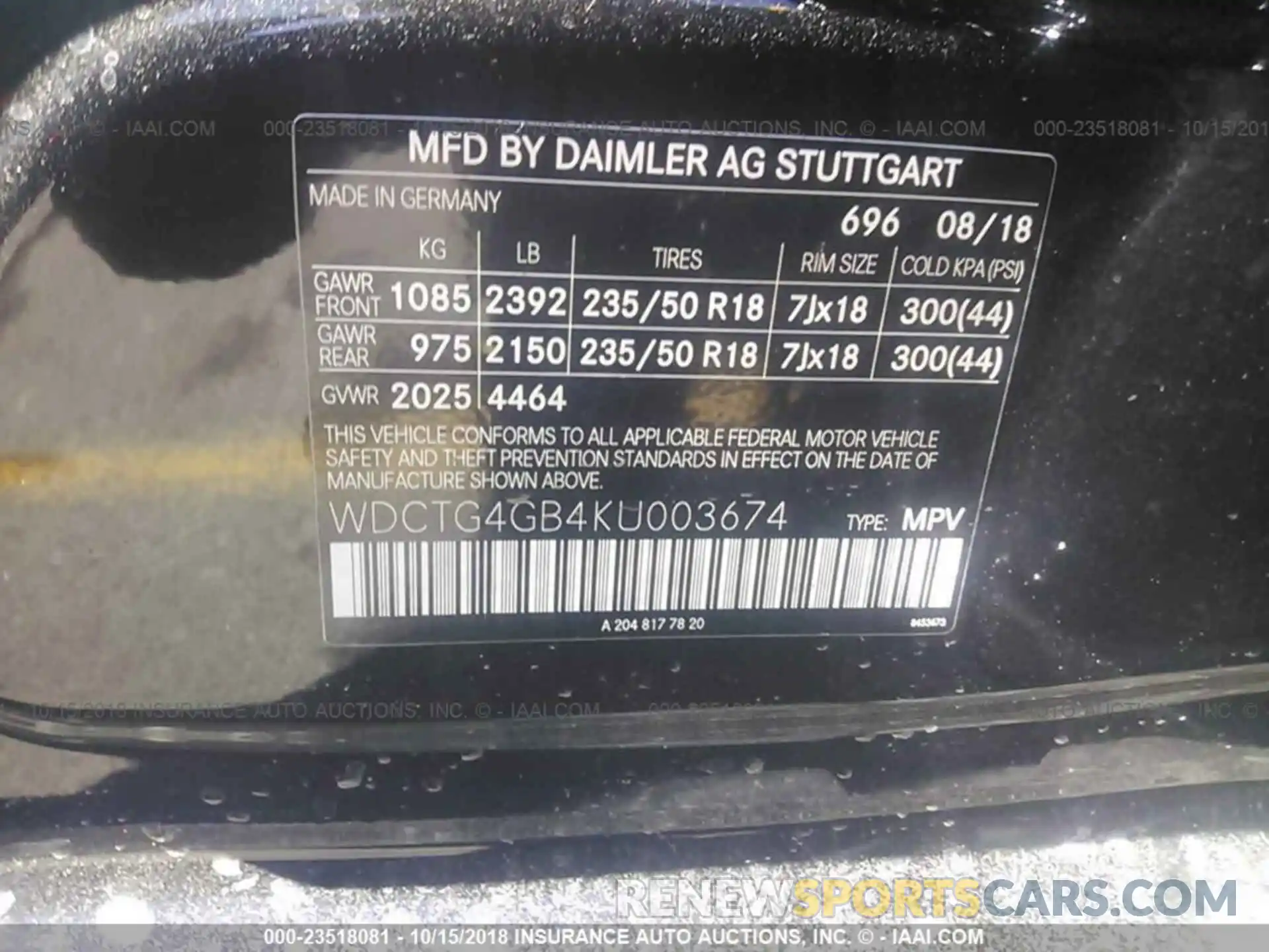 9 Фотография поврежденного автомобиля WDCTG4GB4KU003674 Mercedes-benz Gla 2019