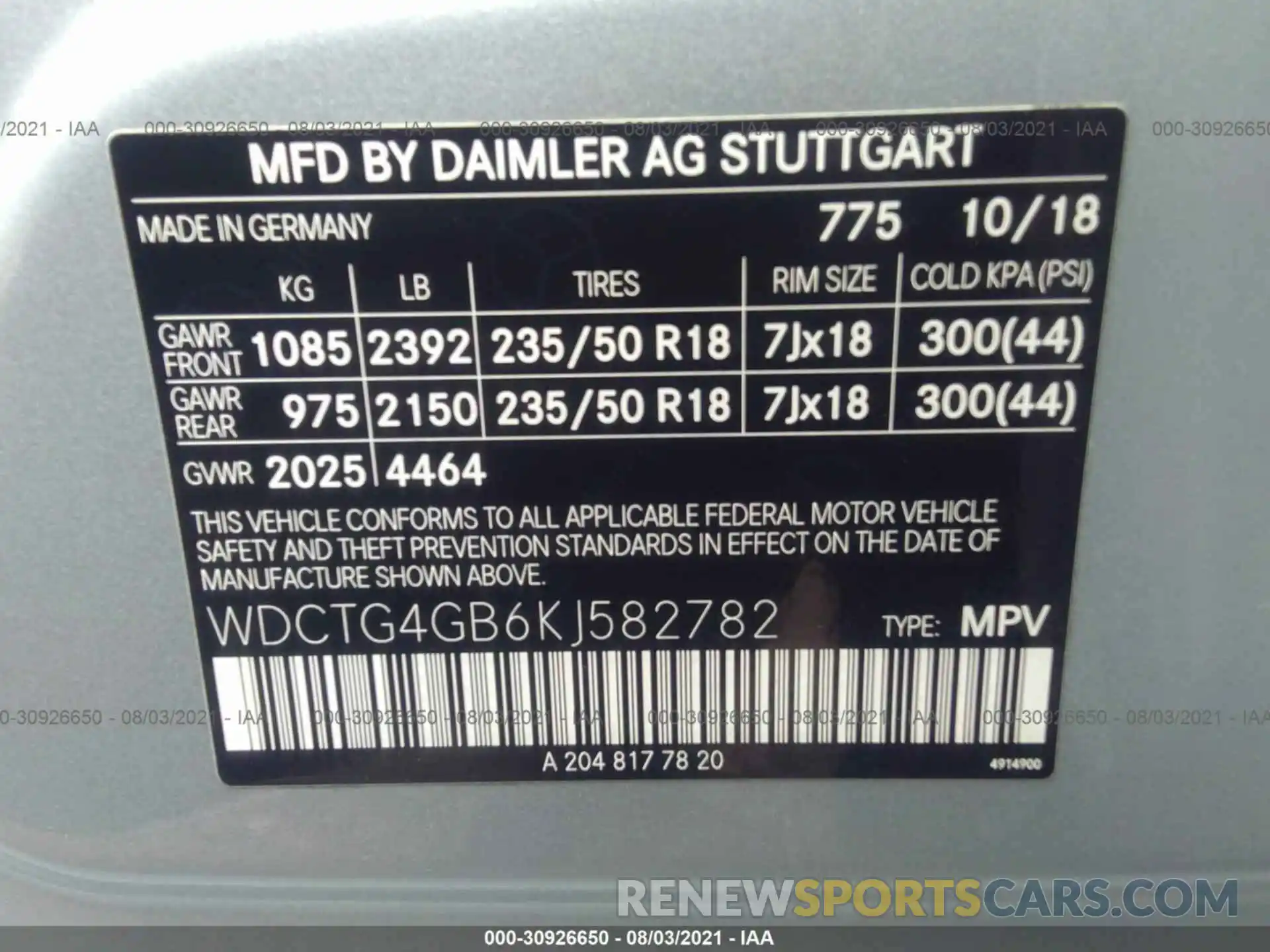 9 Photograph of a damaged car WDCTG4GB6KJ582782 MERCEDES-BENZ GLA 2019