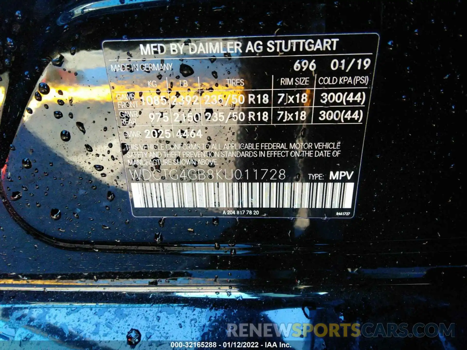 9 Photograph of a damaged car WDCTG4GB8KU011728 MERCEDES-BENZ GLA 2019