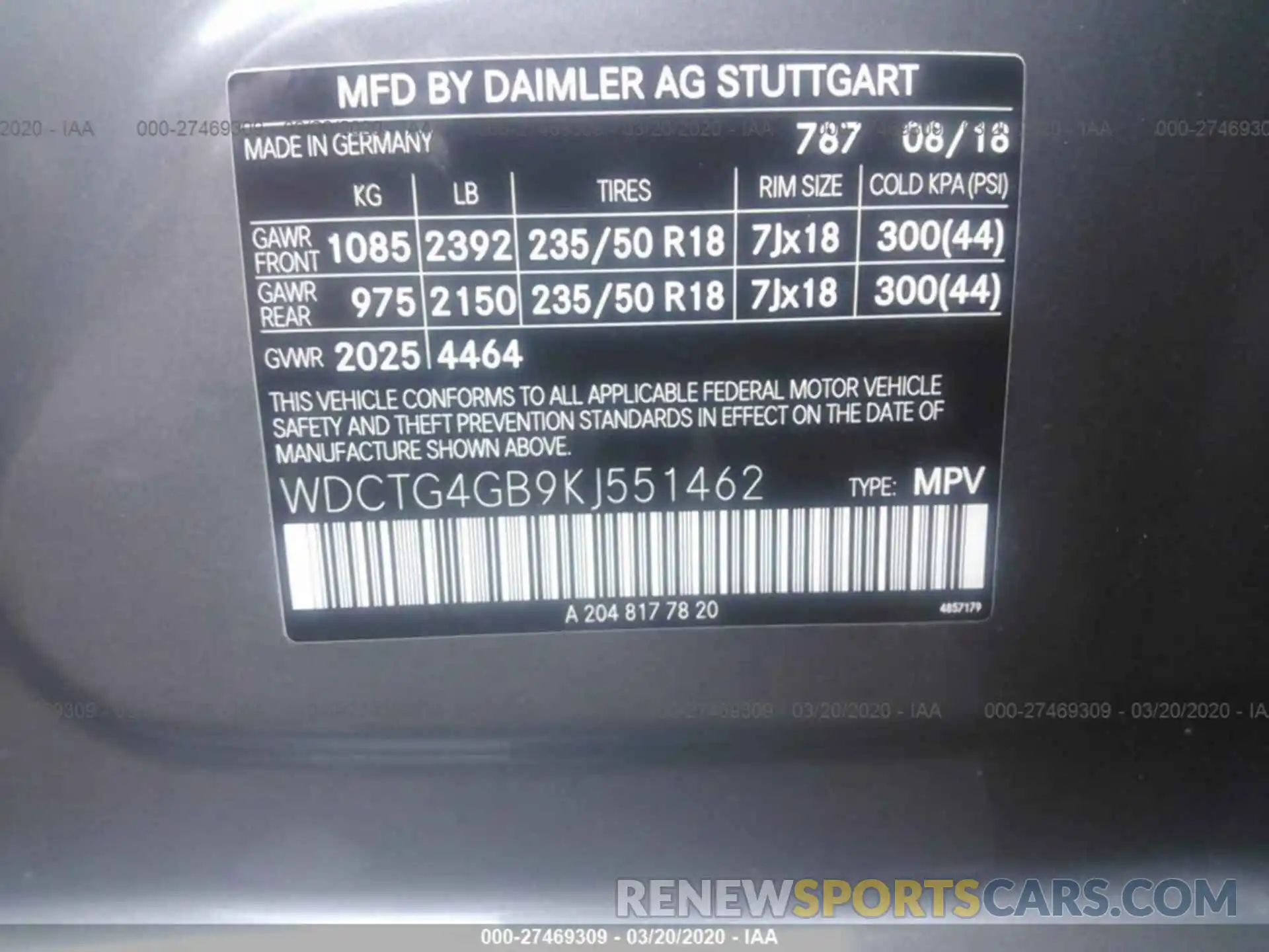 9 Фотография поврежденного автомобиля WDCTG4GB9KJ551462 MERCEDES-BENZ GLA 2019